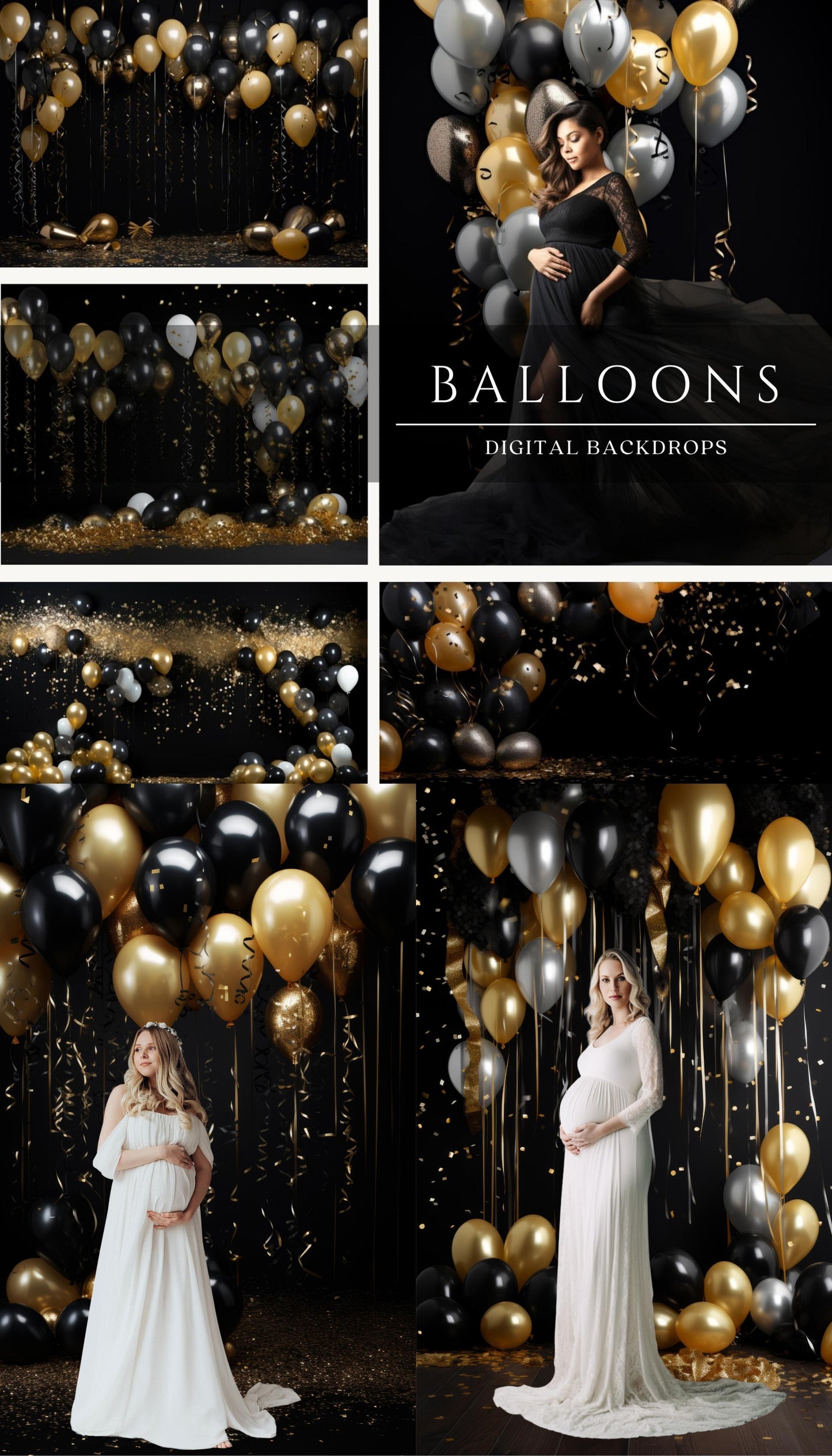 Gold and Black New Year's Party Balloons Digital Backdrops