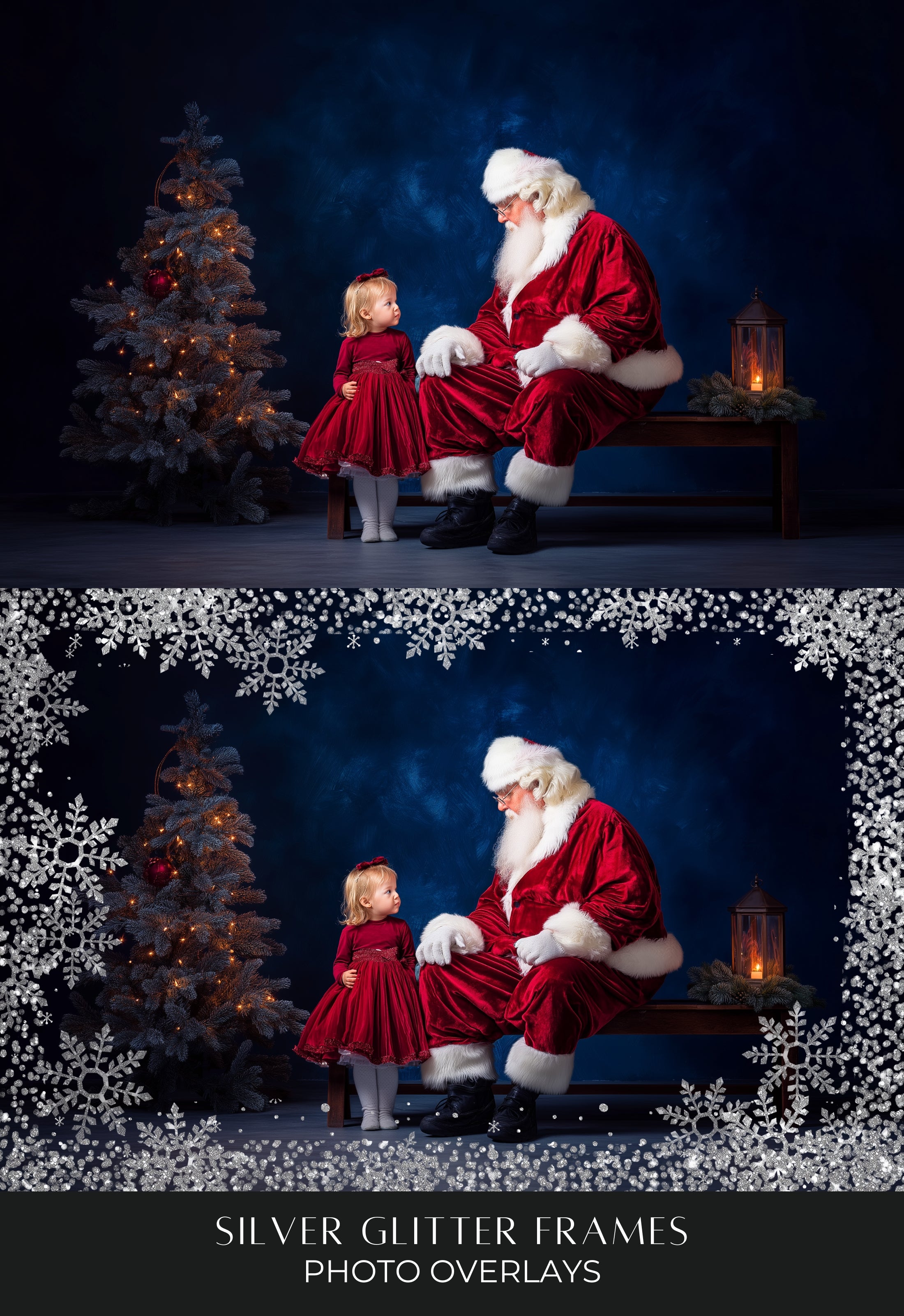 Christmas Silver Glitter Photo Frame PNG Overlays