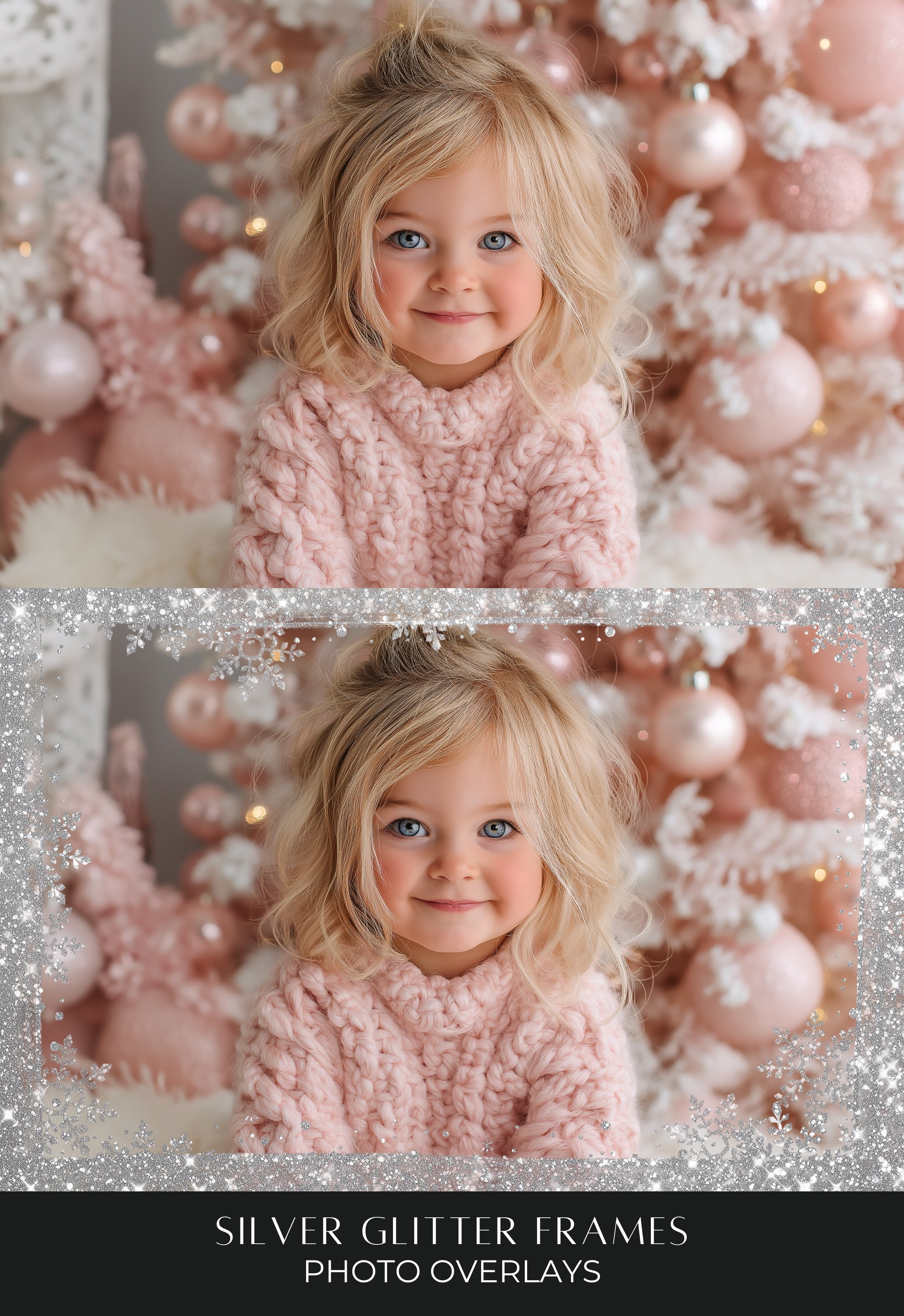 Christmas Silver Glitter Photo Frame PNG Overlays
