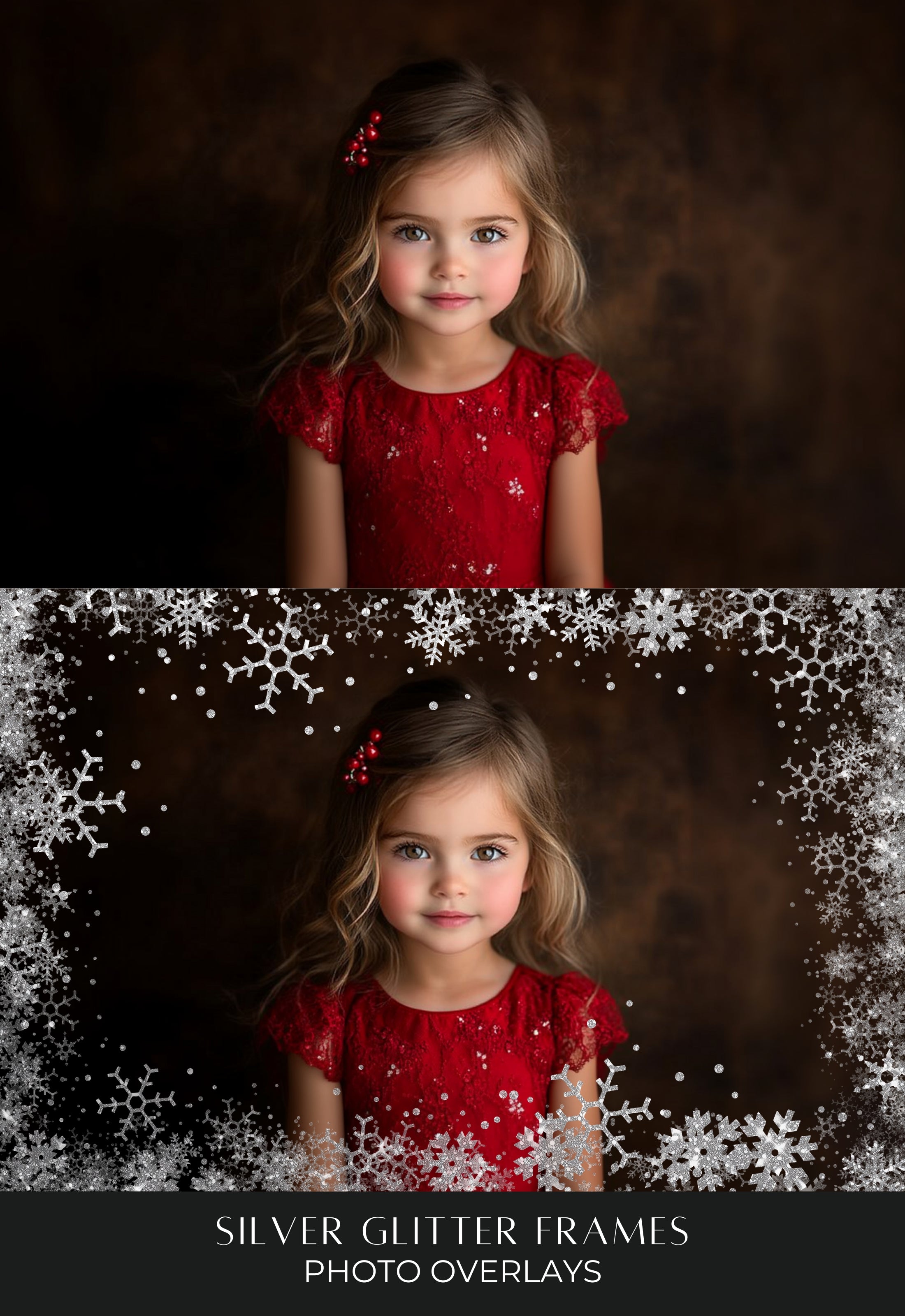Christmas Silver Glitter Photo Frame PNG Overlays