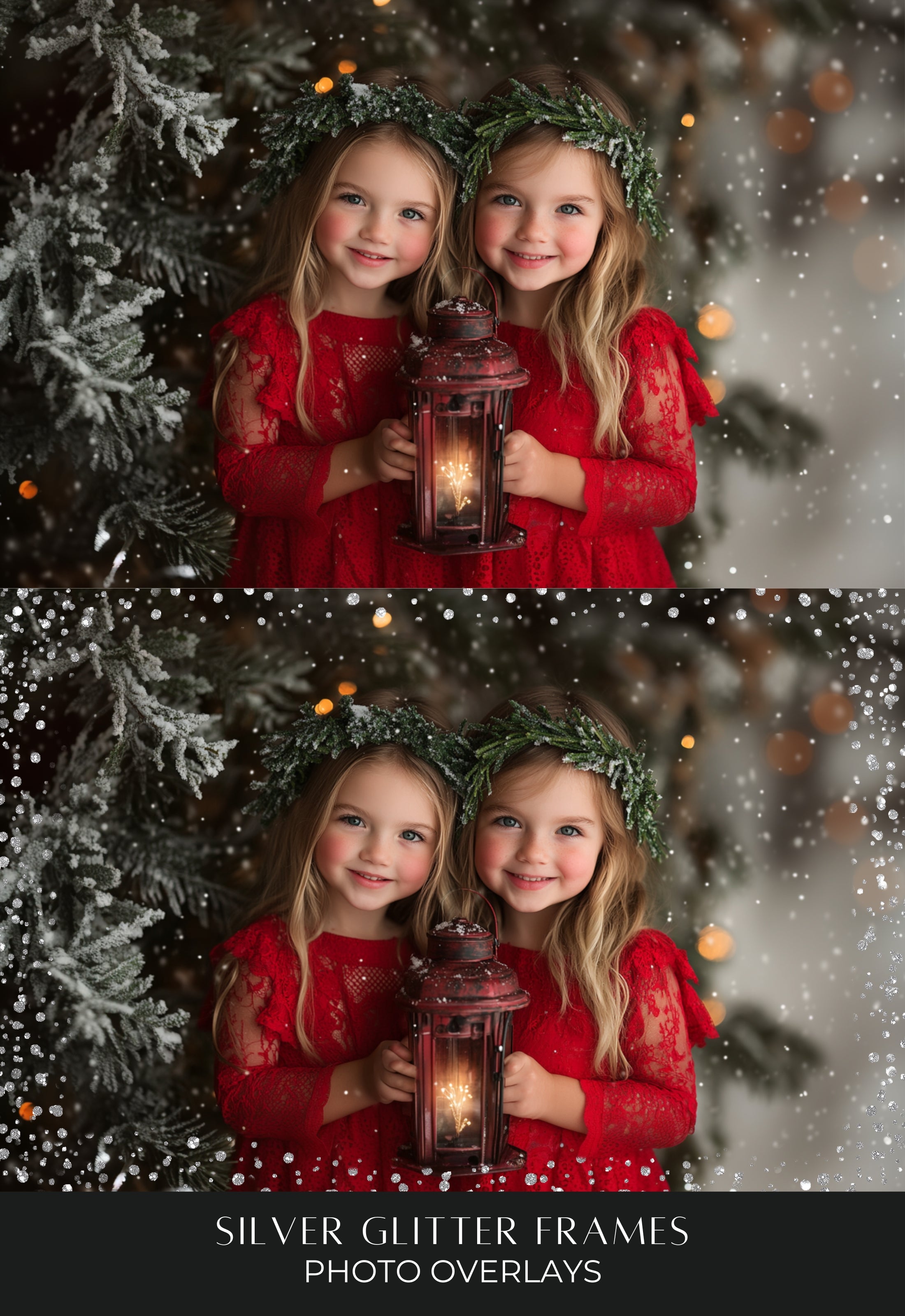 Christmas Silver Glitter Photo Frame PNG Overlays