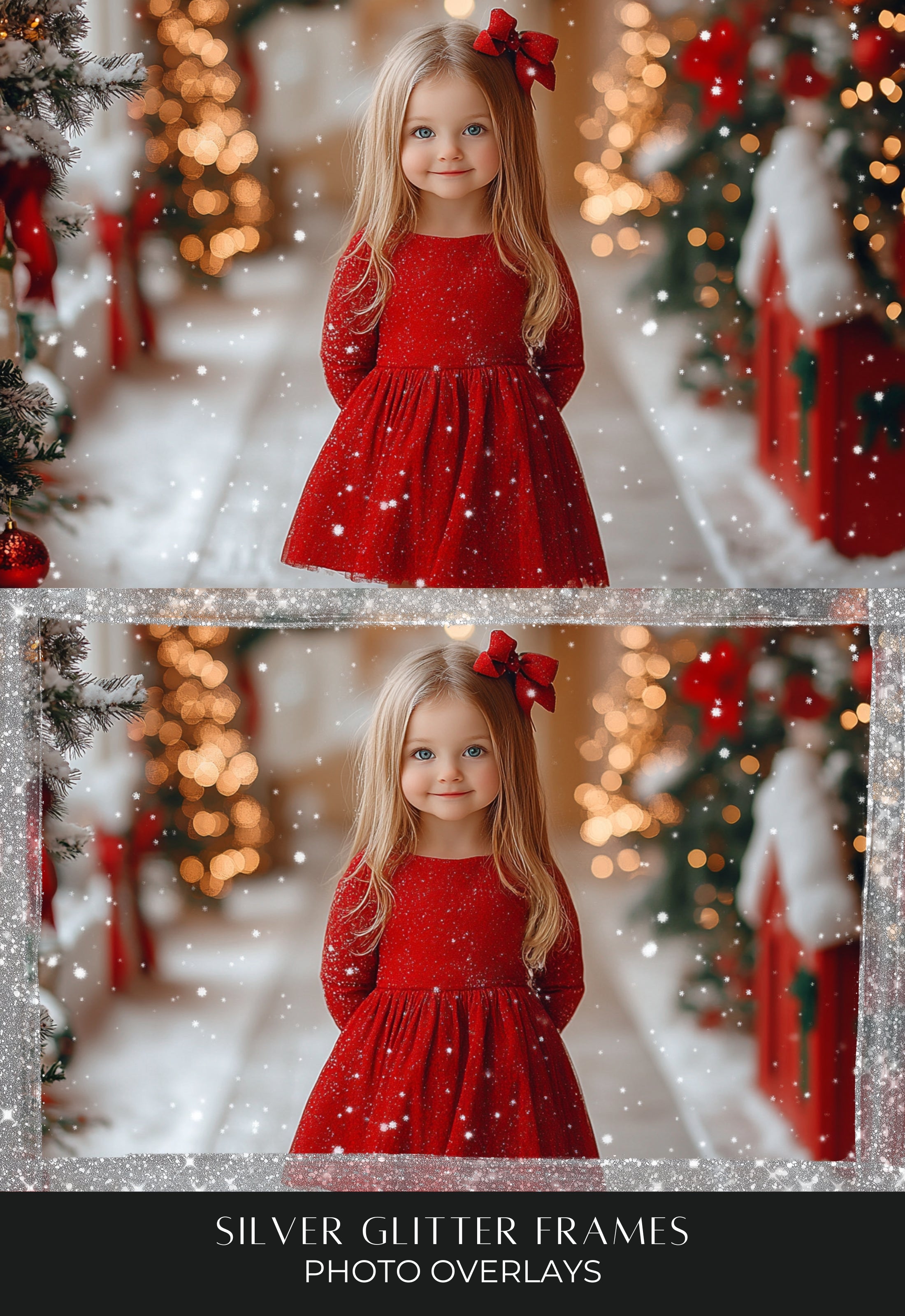 Christmas Silver Glitter Photo Frame PNG Overlays