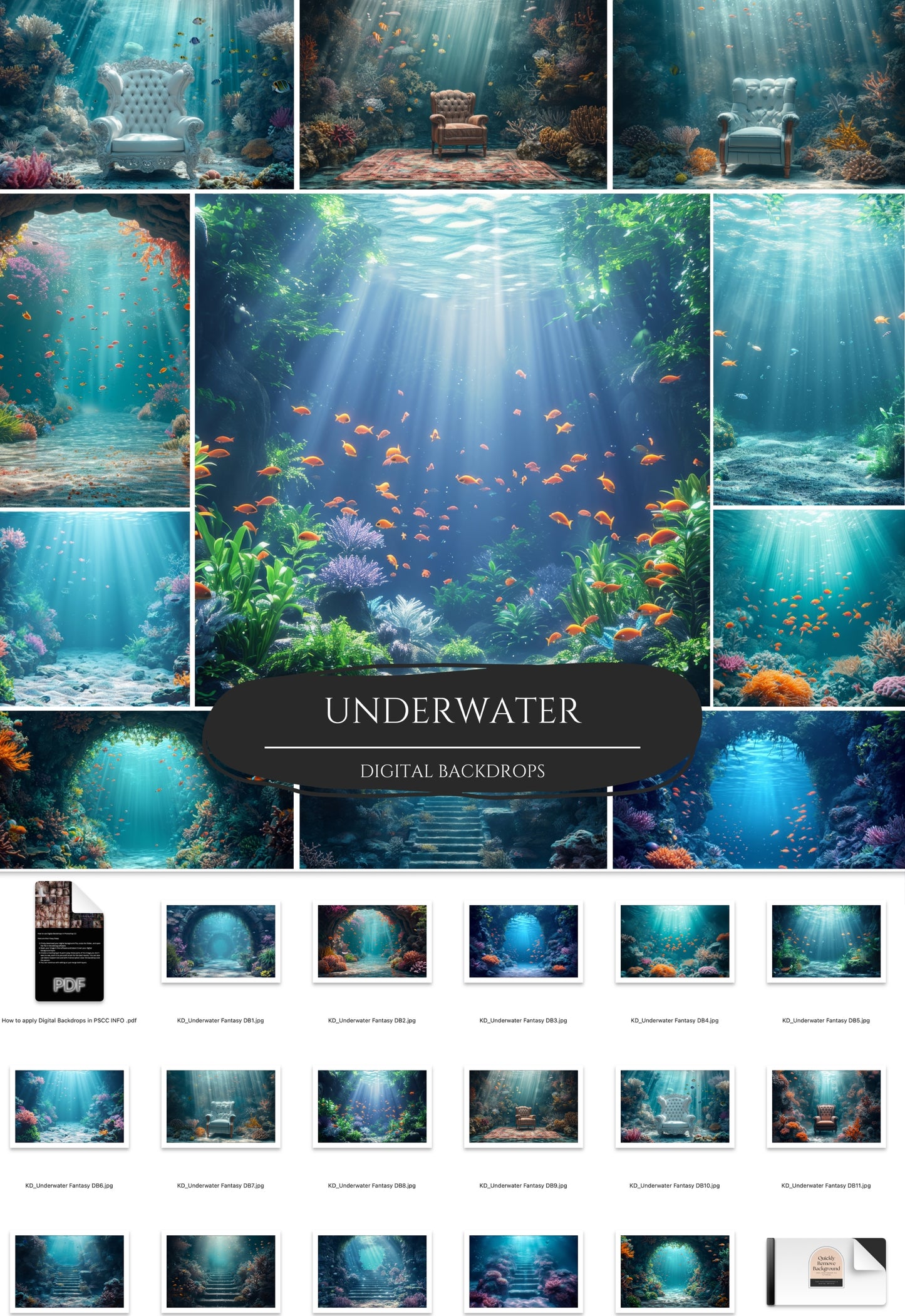 Underwater Fantasy Digital Backdrops for Composite Photography