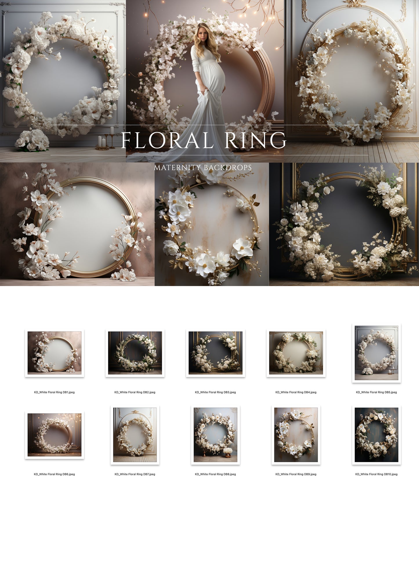 White Floral Ring Digital Backdrop