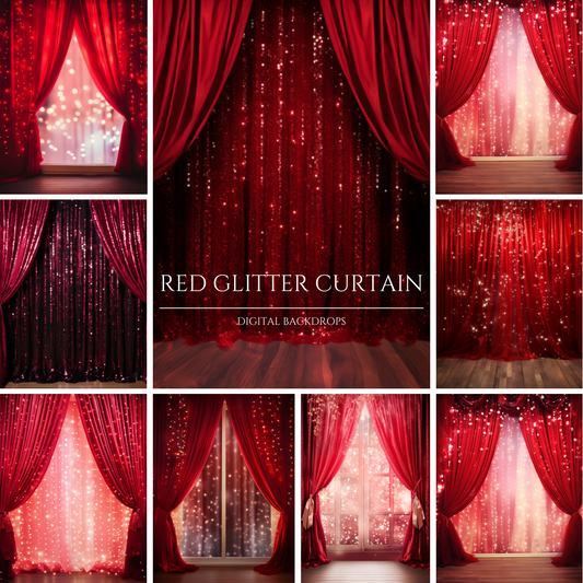 Red Glitter Curtain Digital Backdrop