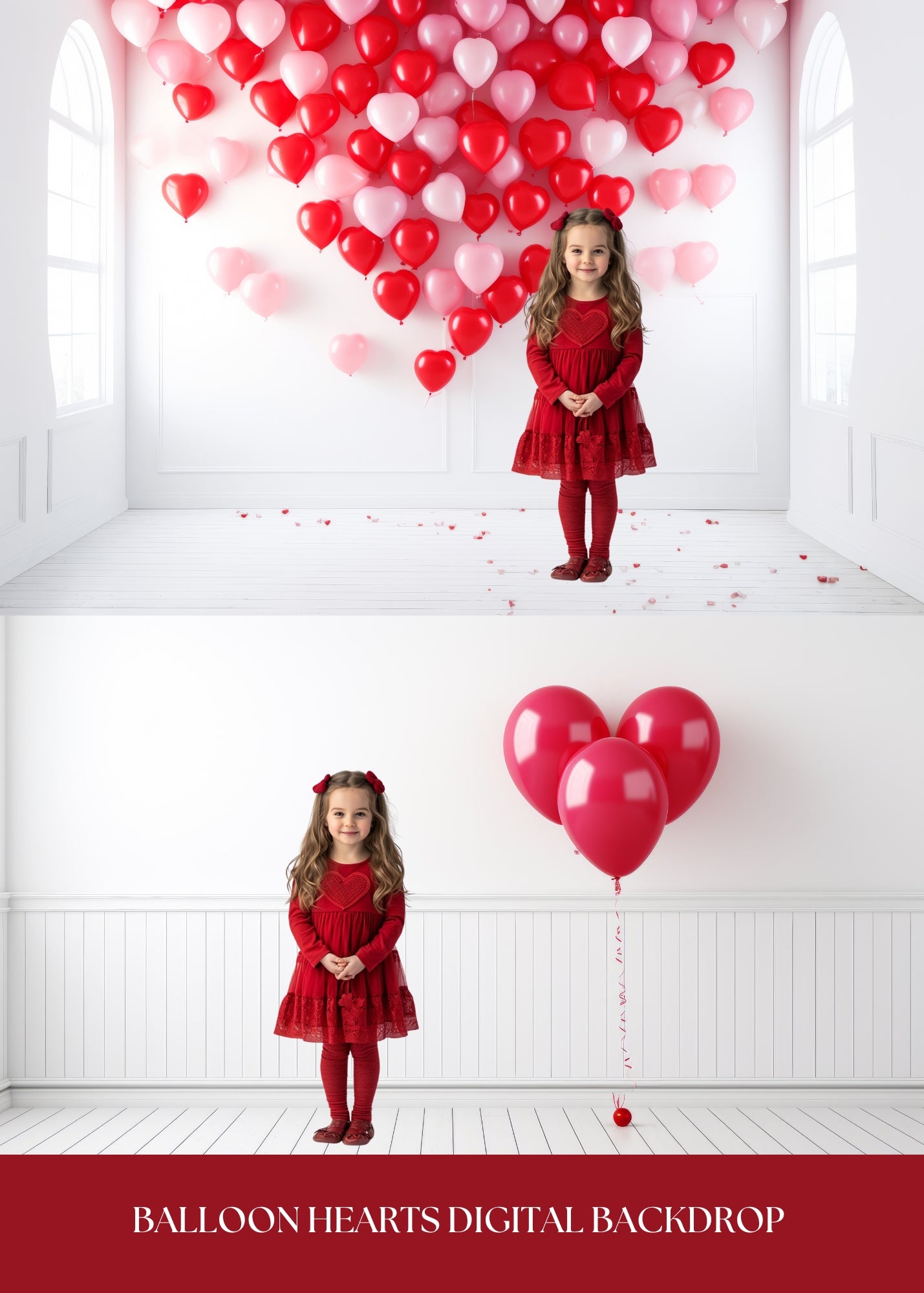 Valentine Balloon Hearts Digital Backdrops