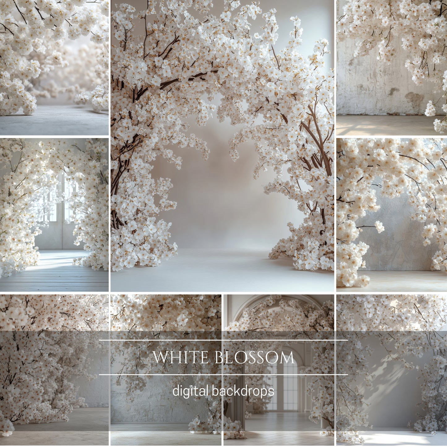 White Blossom Floral Digital Backdrops