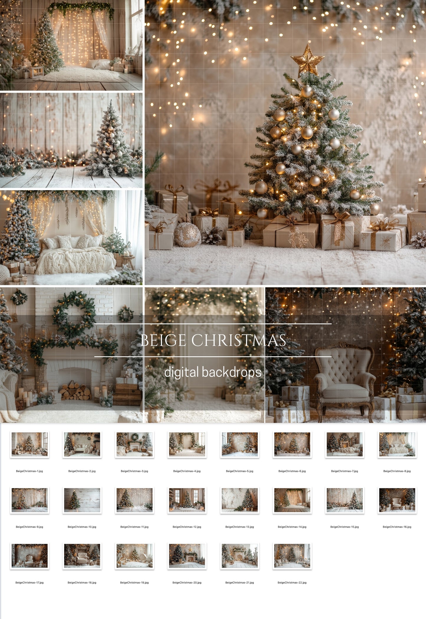 Beige Christmas Digital Backdrops