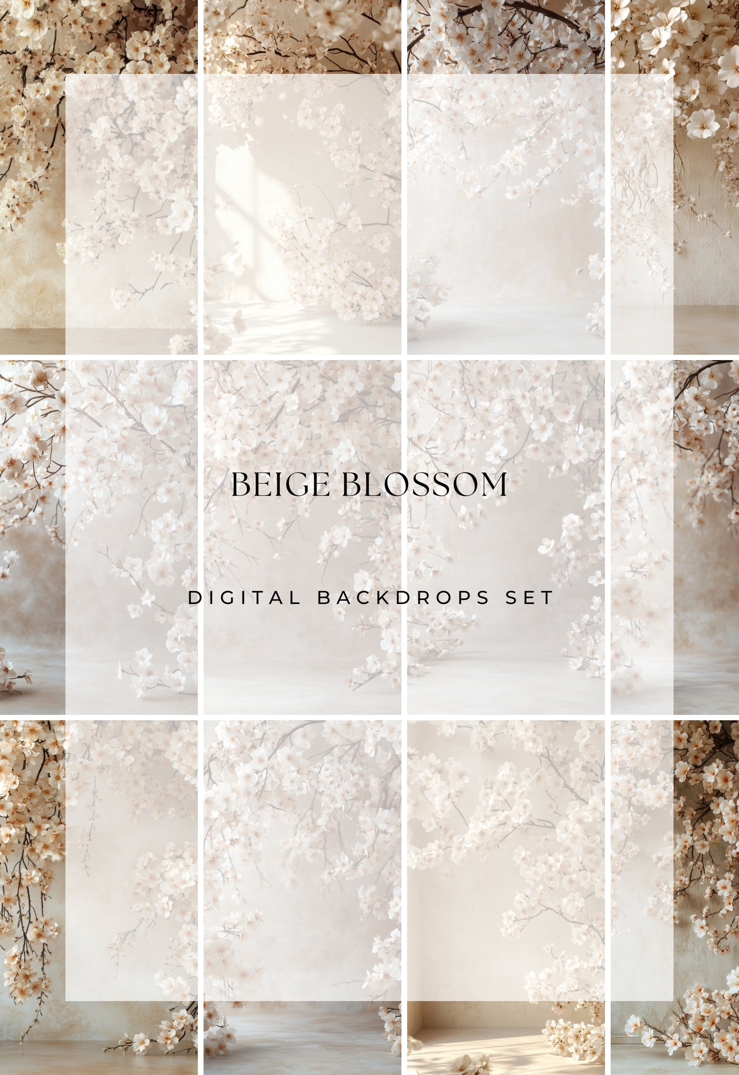 Beige Blossom Floral Digital Backdrops