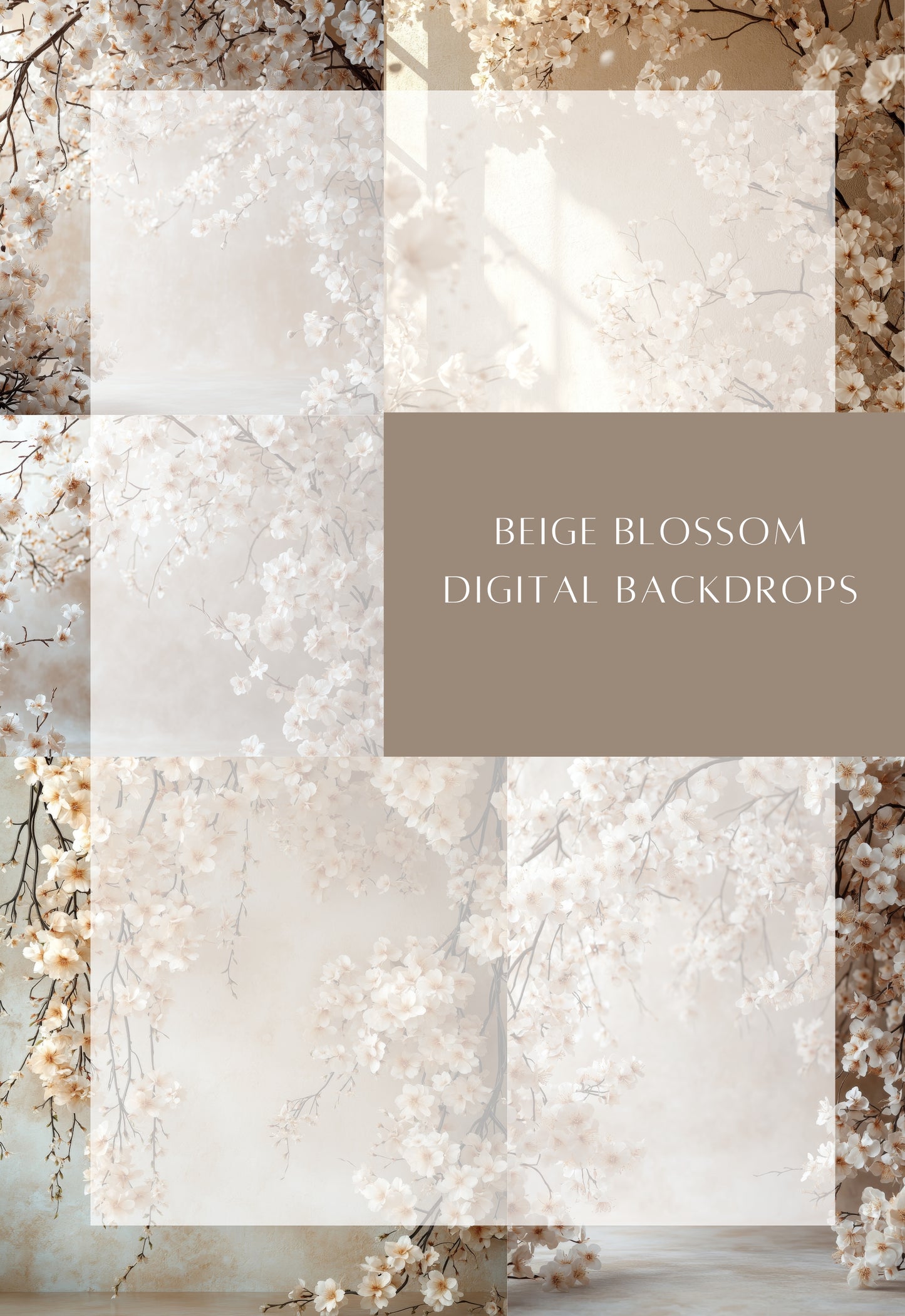 Beige Blossom Floral Digital Backdrops