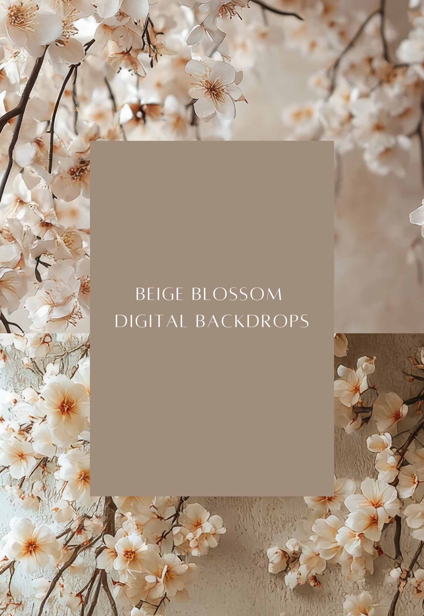 Beige Blossom Floral Digital Backdrops