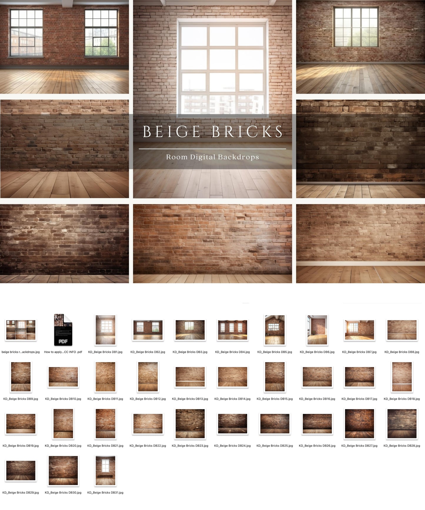 Beige Bricks Room Digital Backdrops