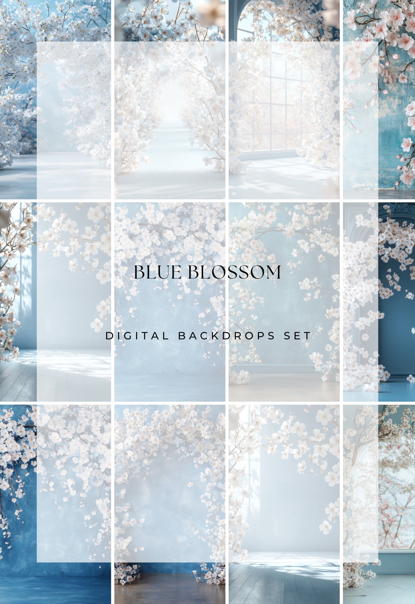 Blue Blossom Floral Digital Backdrops