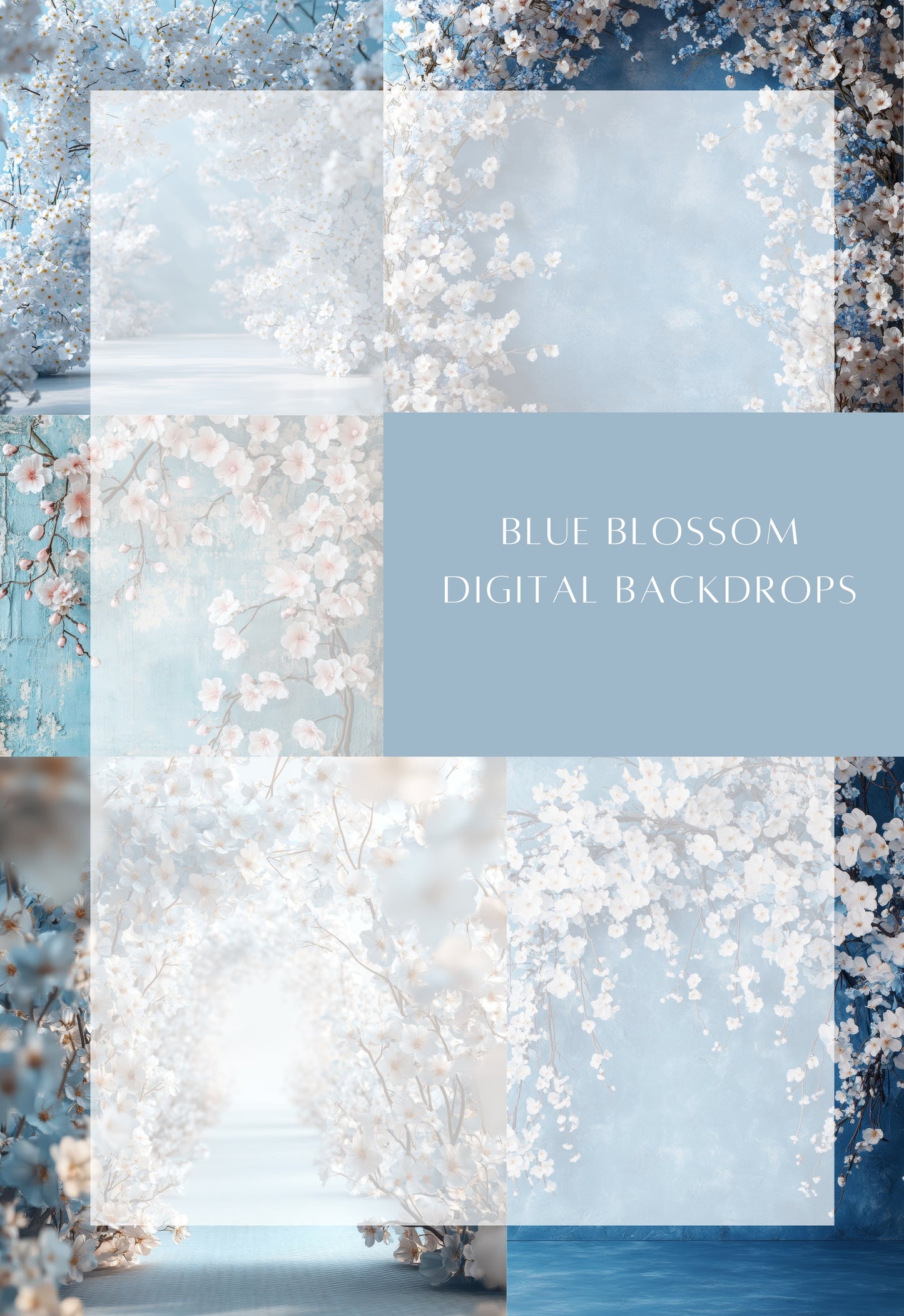 Blue Blossom Floral Digital Backdrops