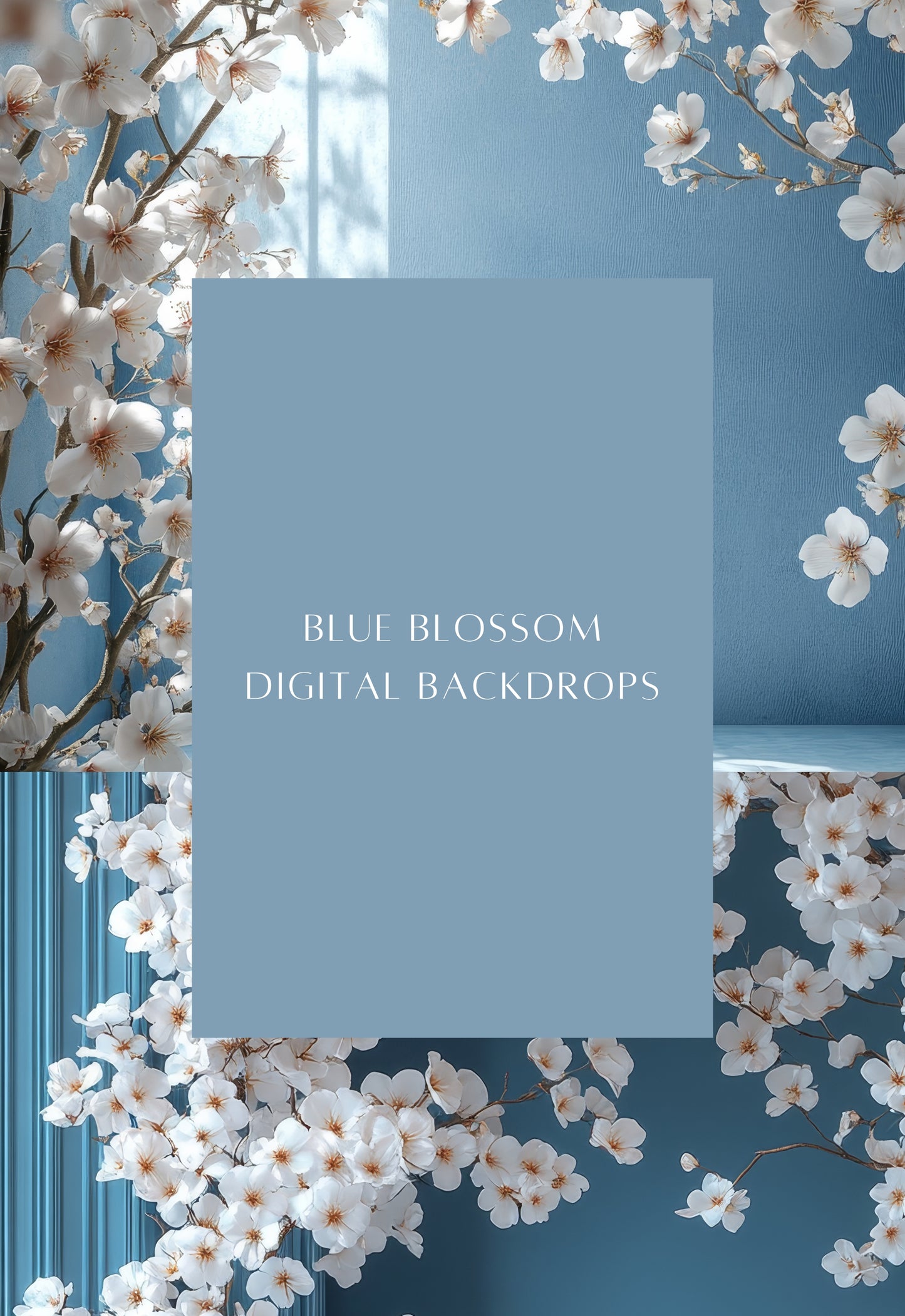 Blue Blossom Floral Digital Backdrops