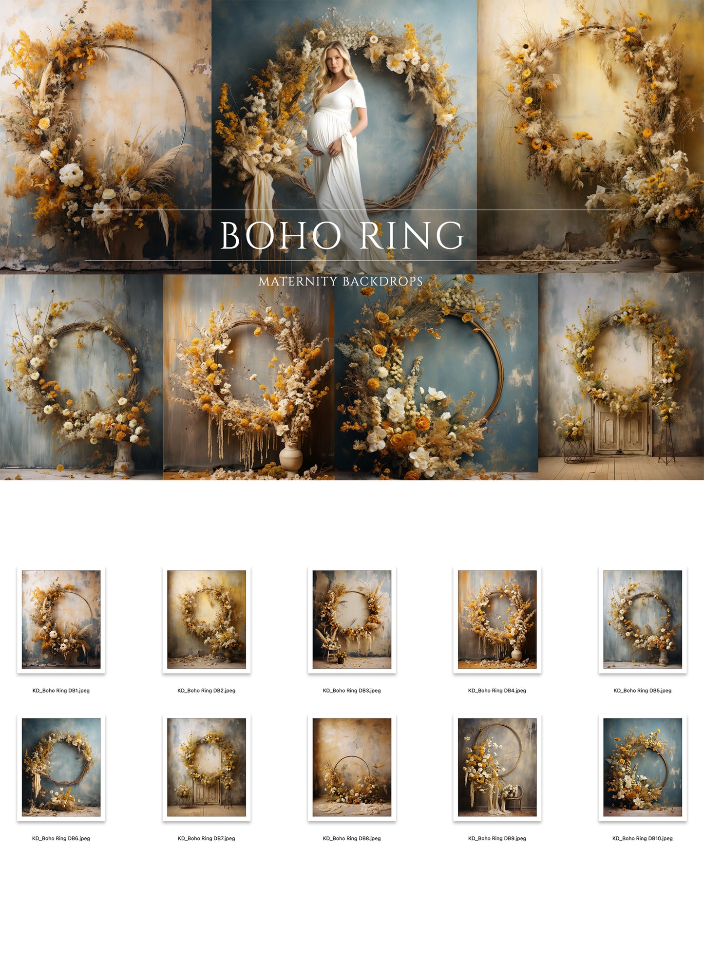 Boho Floral Ring Maternity Digital Backdrops