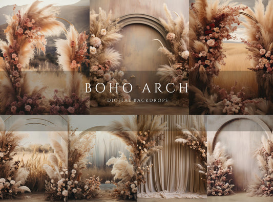 Boho Floral Arch Photo Studio Digital Backdrops