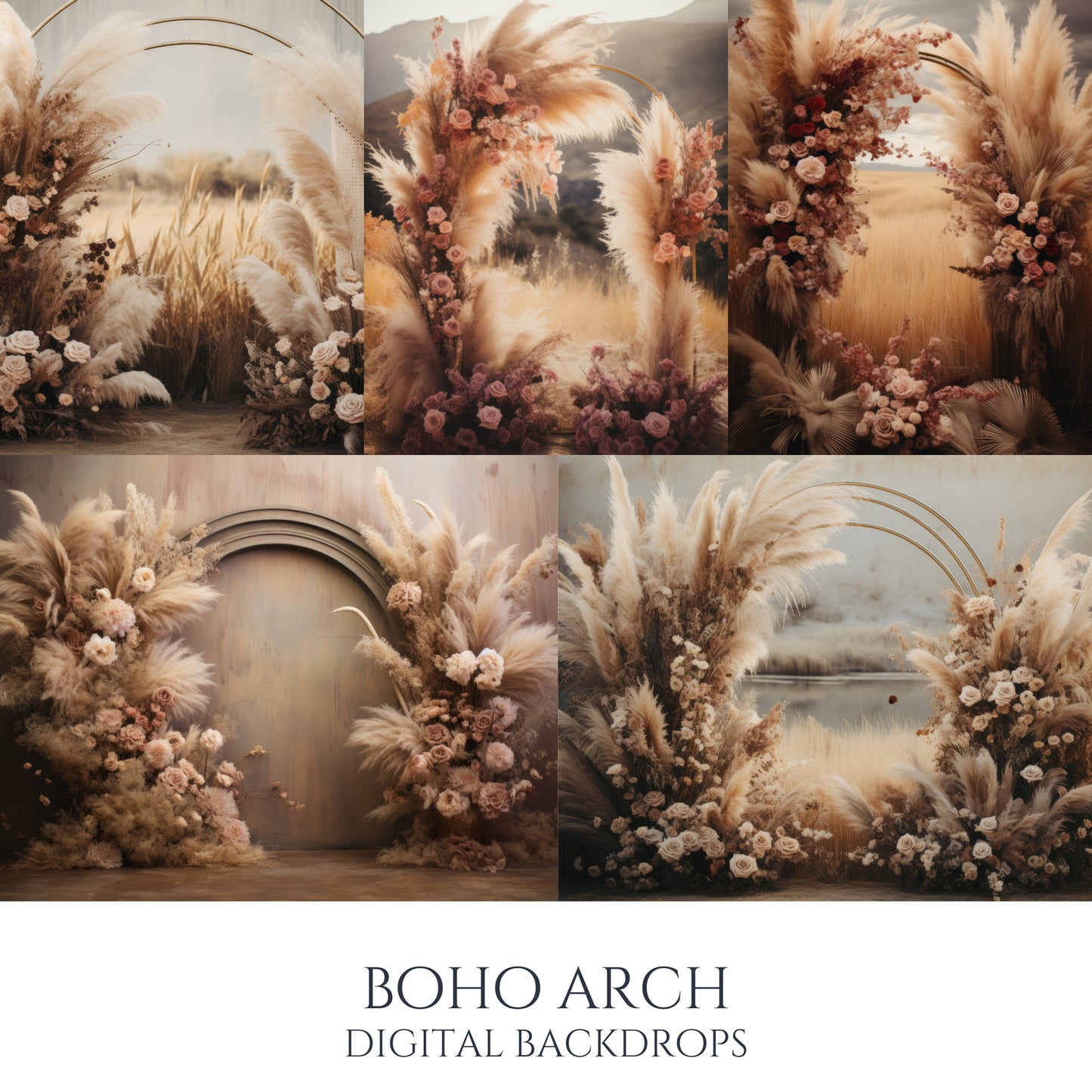 Boho Floral Arch Photo Studio Digital Backdrops