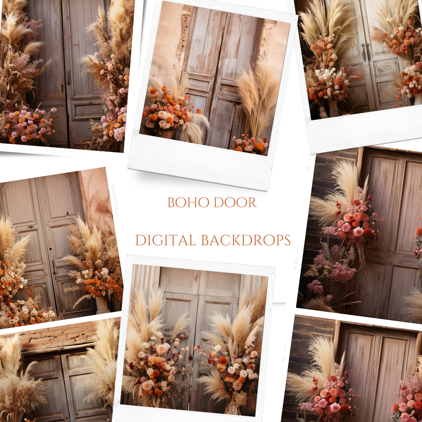 Boho Floral Door Digital Backdrops