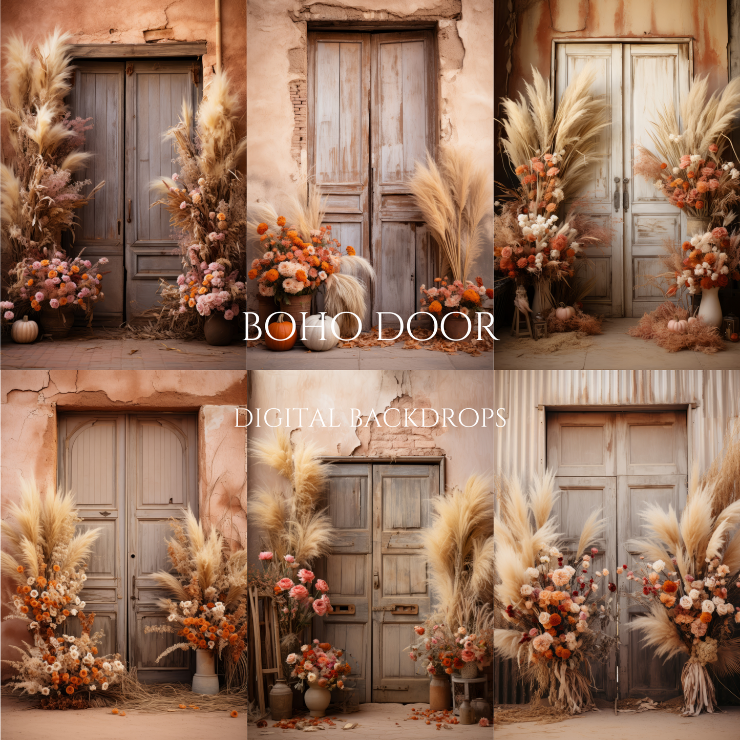 Boho Floral Door Digital Backdrops