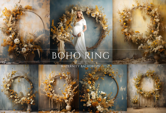 Boho Floral Ring Maternity Digital Backdrops