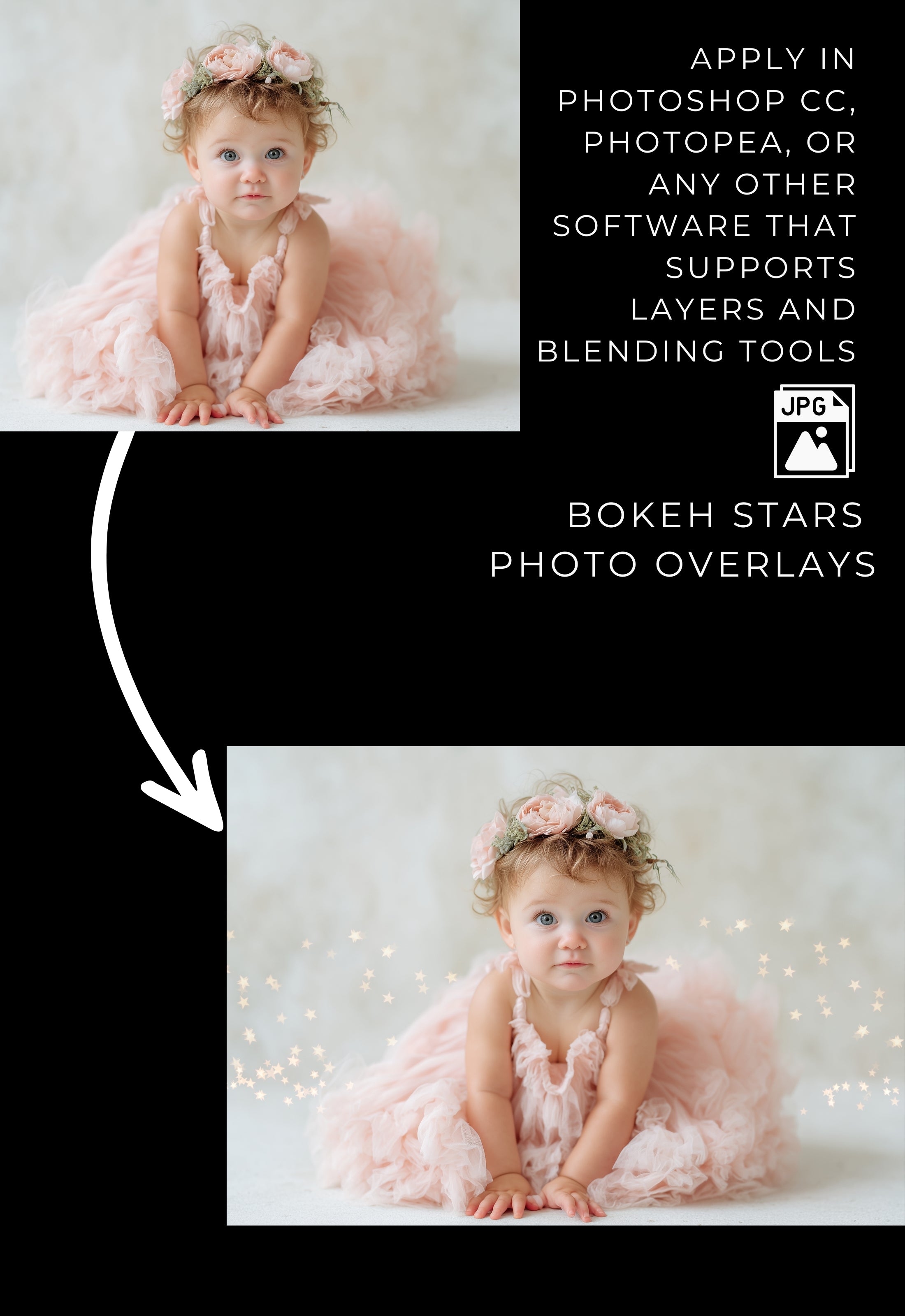 Gold Bokeh Stars Photo Overlays