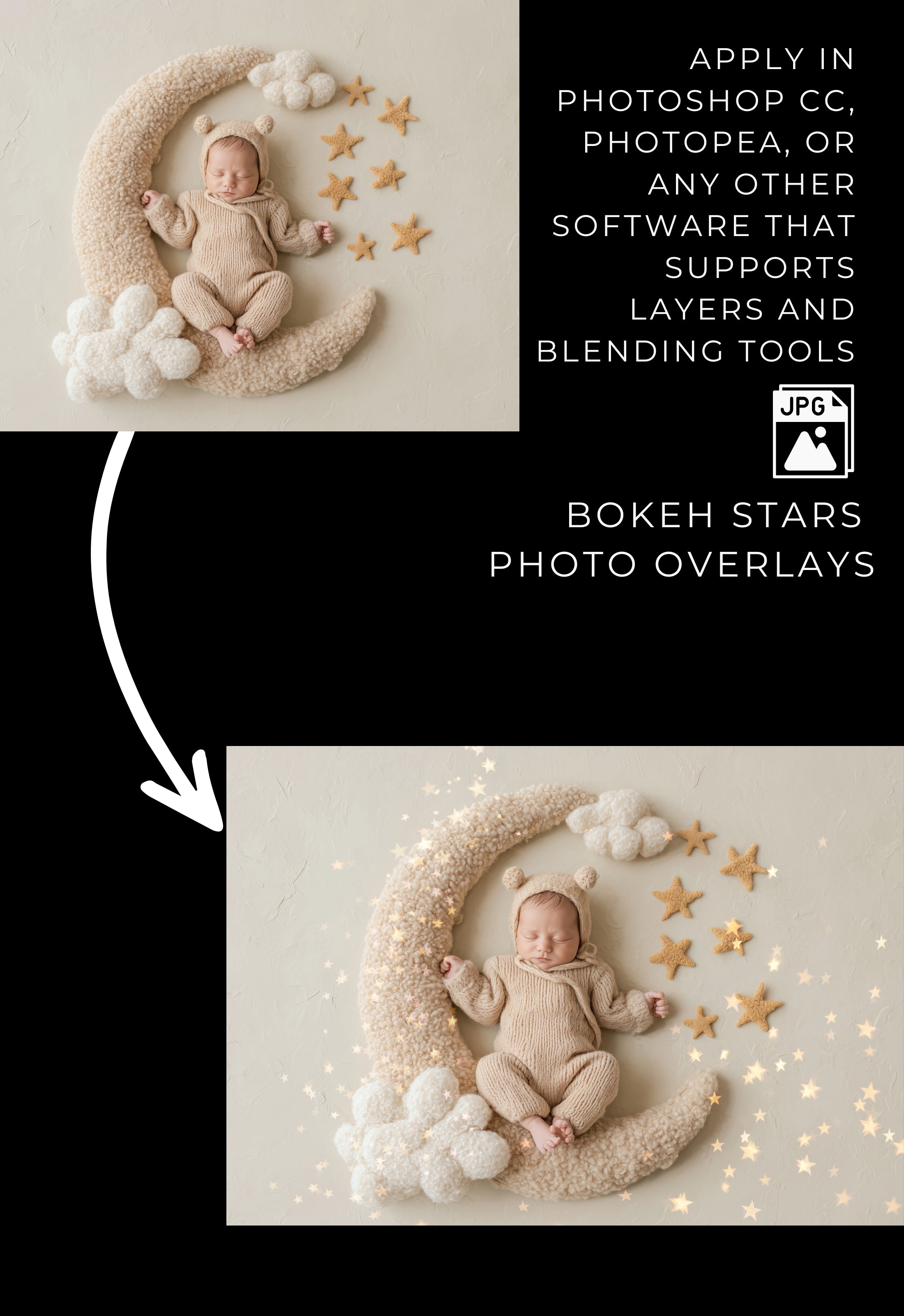 Gold Bokeh Stars Photo Overlays
