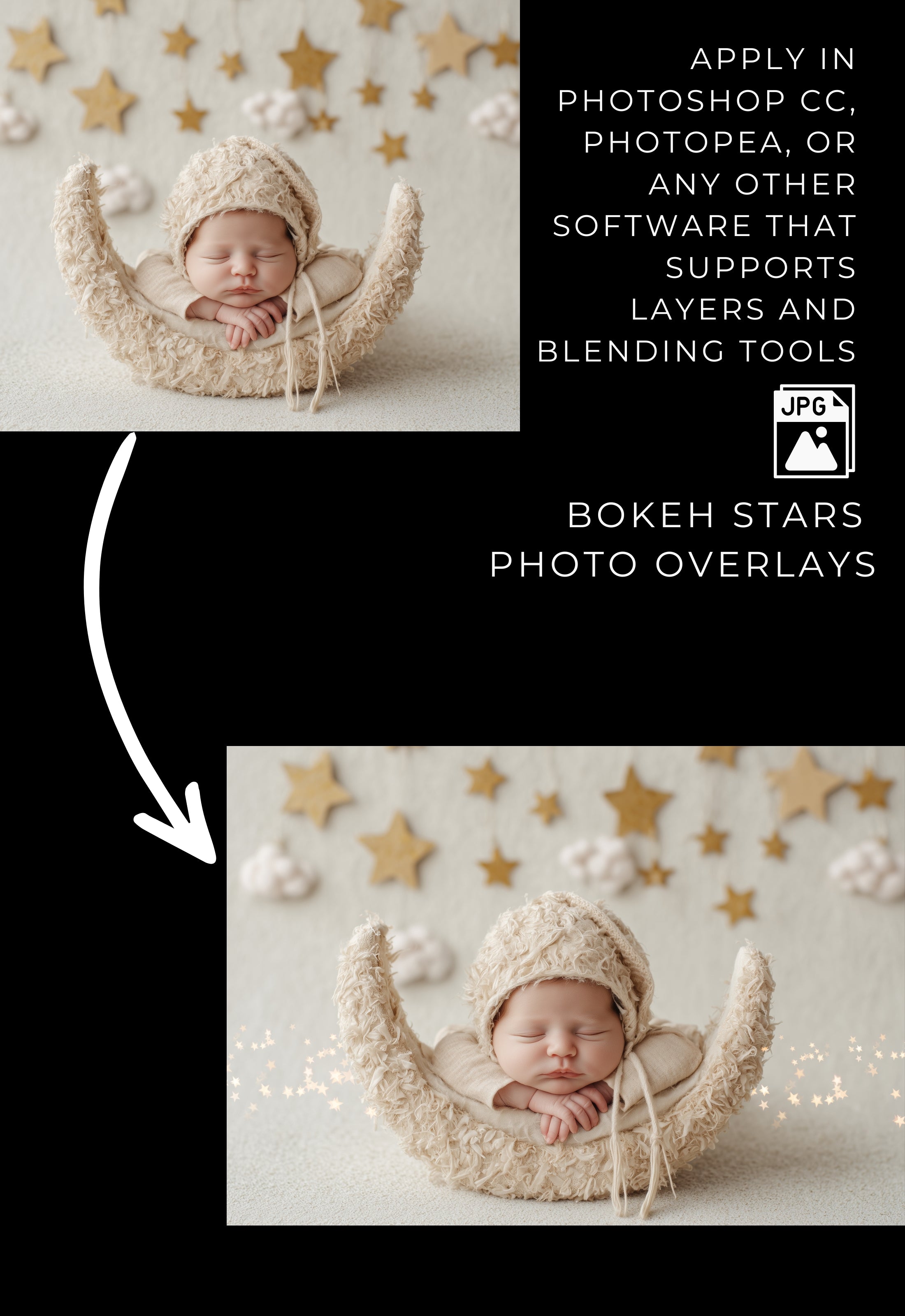 Gold Bokeh Stars Photo Overlays