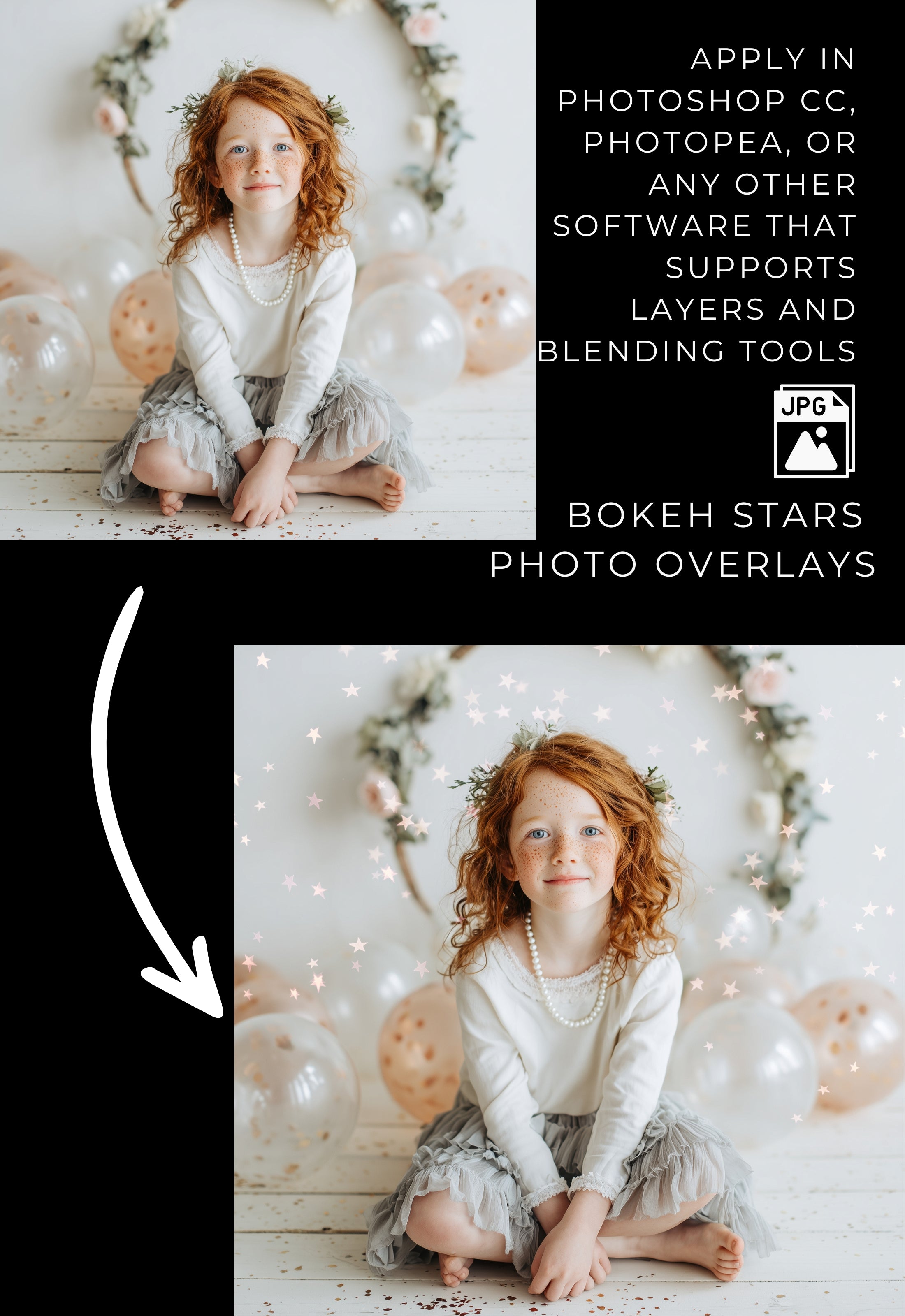 Gold Bokeh Stars Photo Overlays