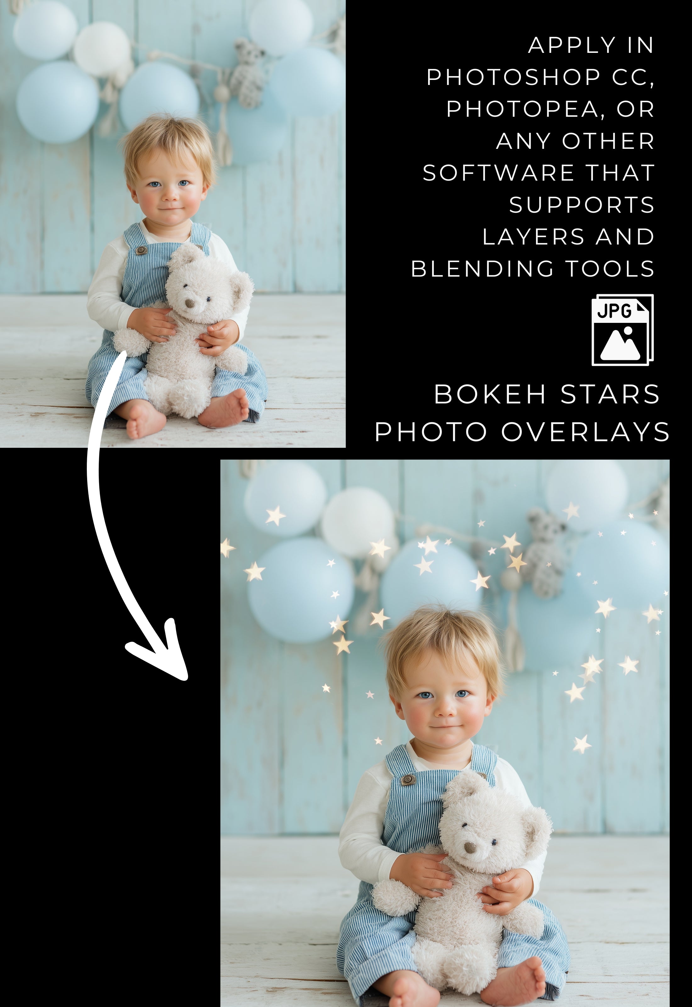 Gold Bokeh Stars Photo Overlays