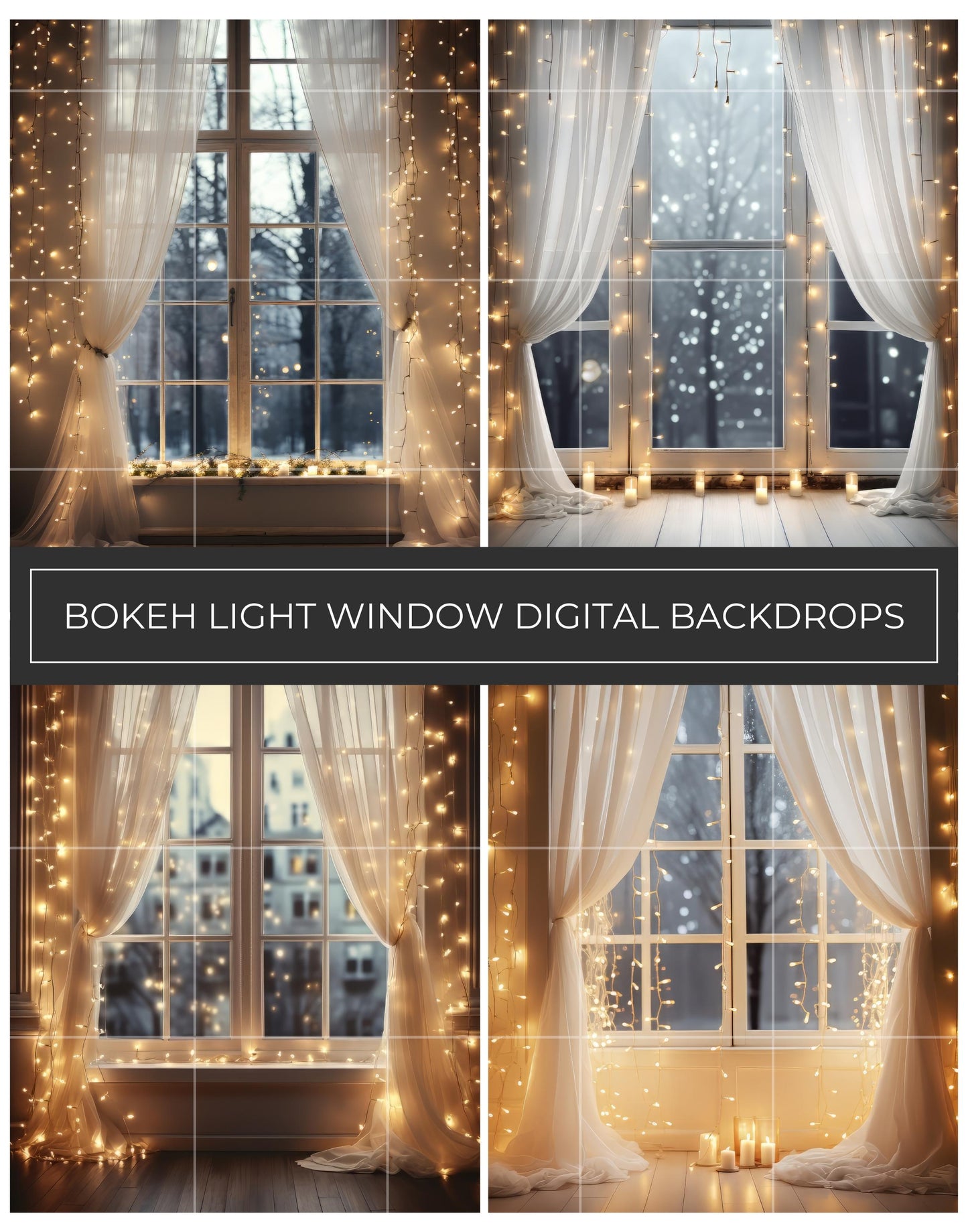 Bokeh Fairy Light Window Digital Backdrops