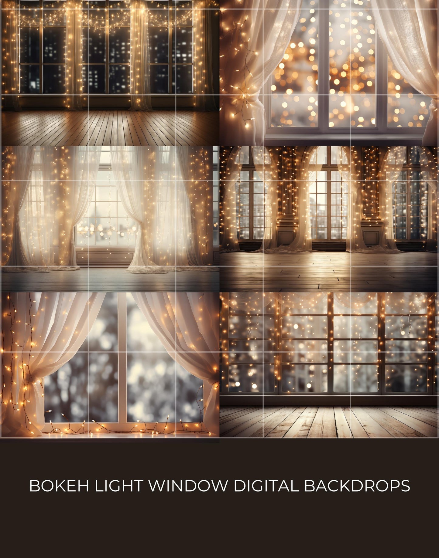 Bokeh Fairy Light Window Digital Backdrops