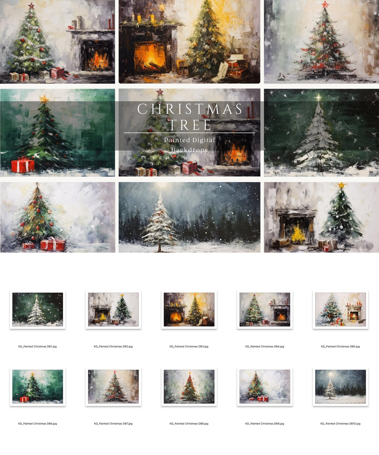 Christmas Tree Painted Digital Backdrops