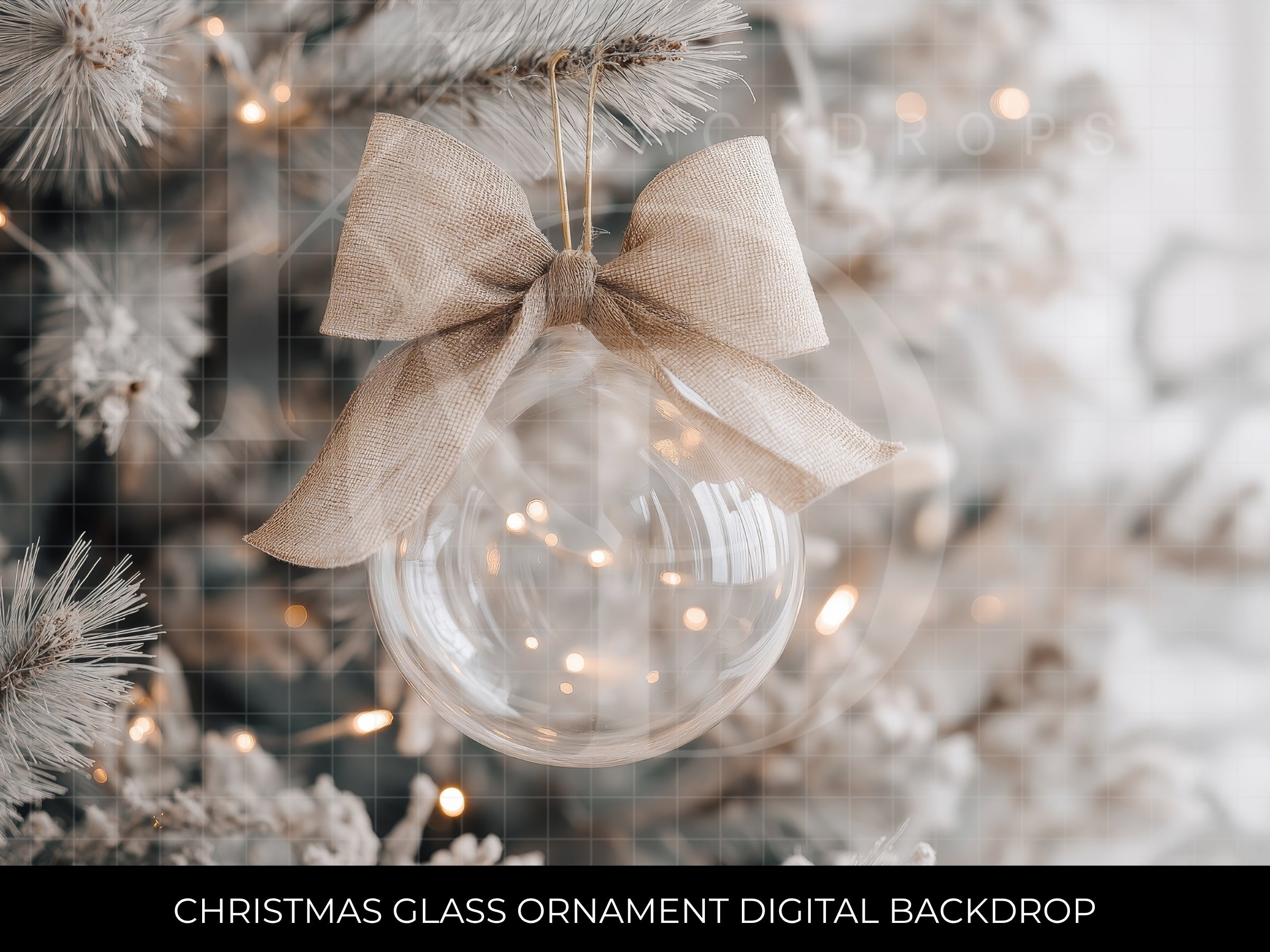 Neutral Christmas Glass Ornament with a Bow Digital Backdrop