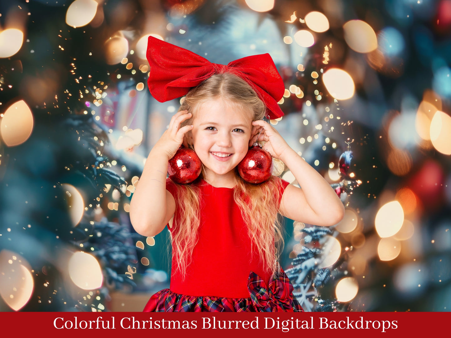 Colorful Christmas Blurred Digital Backdrop Overlays