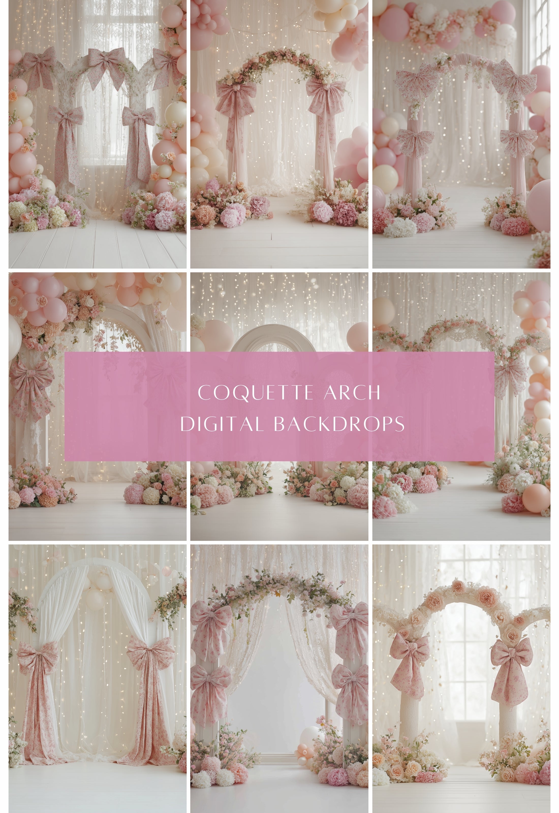 Pink Coquette Arch with Bows Maternity Backdrop Overlays