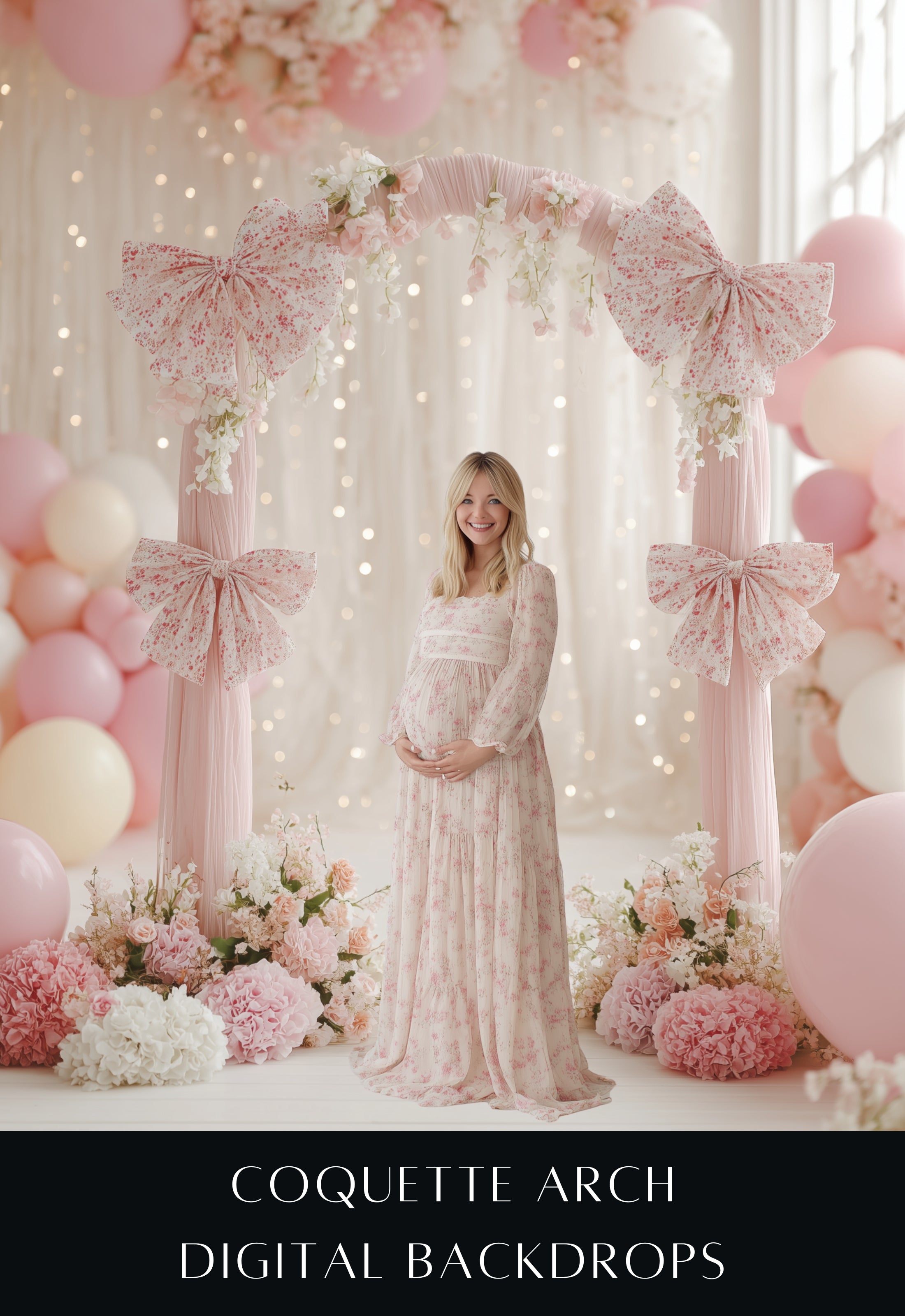 Pink Coquette Arch with Bows Maternity Backdrop Overlays
