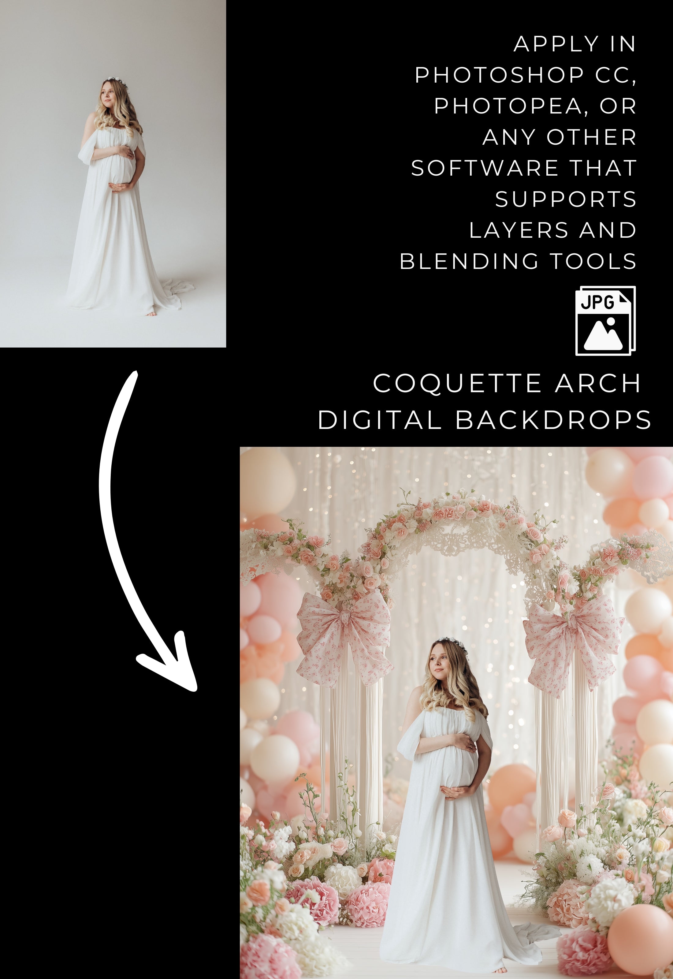 Pink Coquette Arch with Bows Maternity Backdrop Overlays