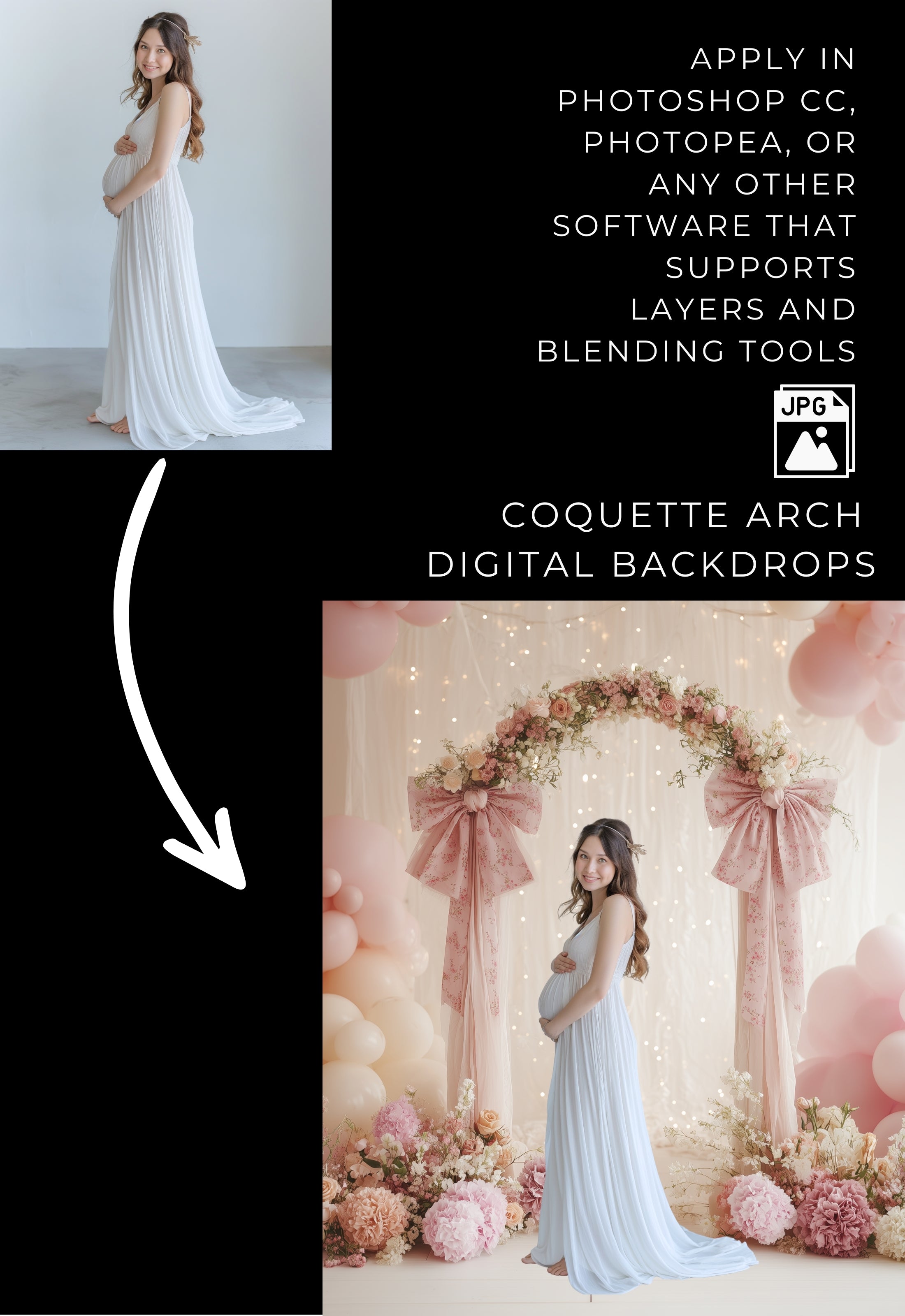 Pink Coquette Arch with Bows Maternity Backdrop Overlays