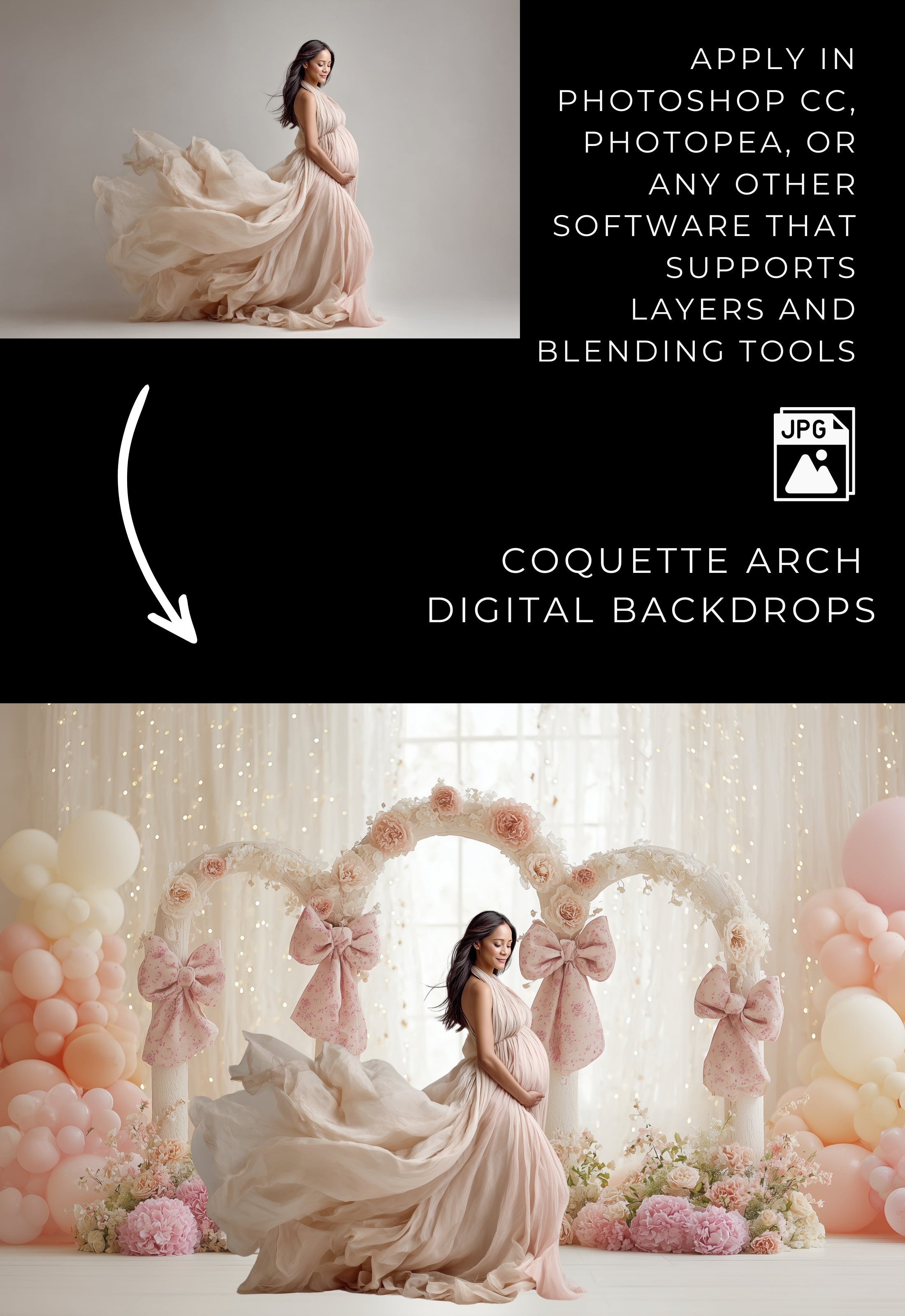 Pink Coquette Arch with Bows Maternity Backdrop Overlays