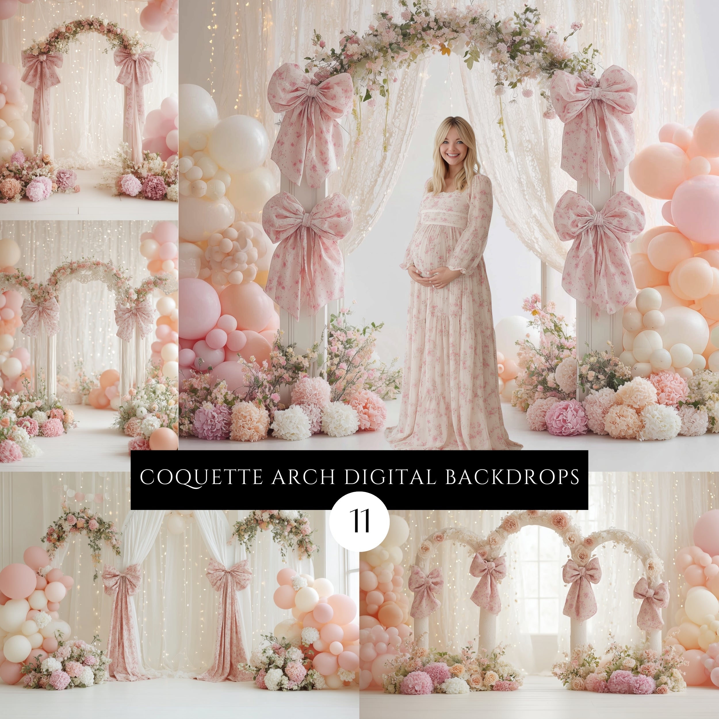 Pink Coquette Arch with Bows Maternity Backdrop Overlays