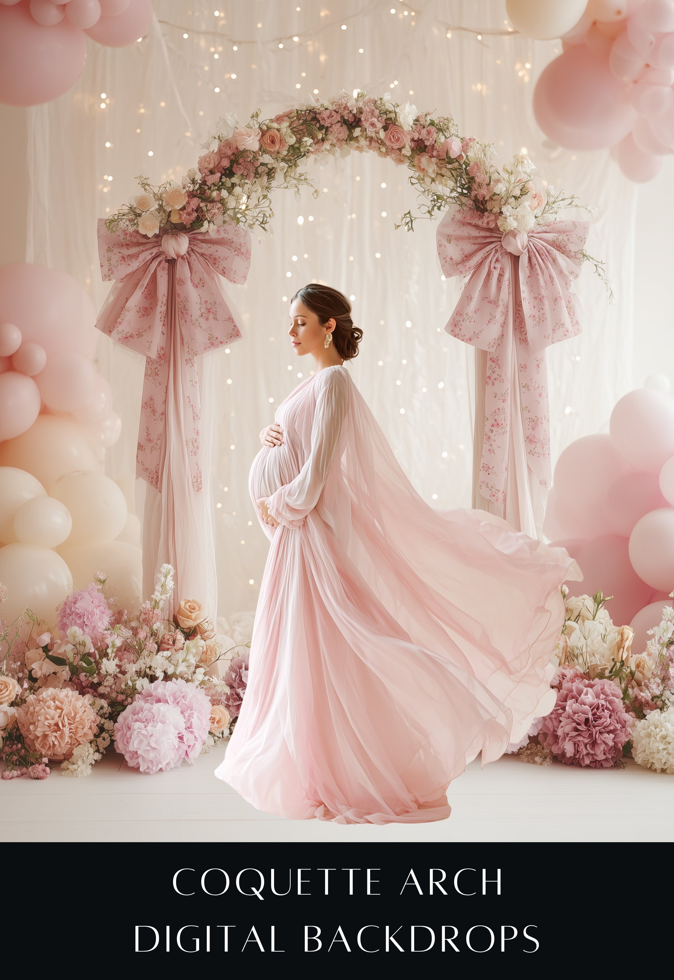 Pink Coquette Arch with Bows Maternity Backdrop Overlays