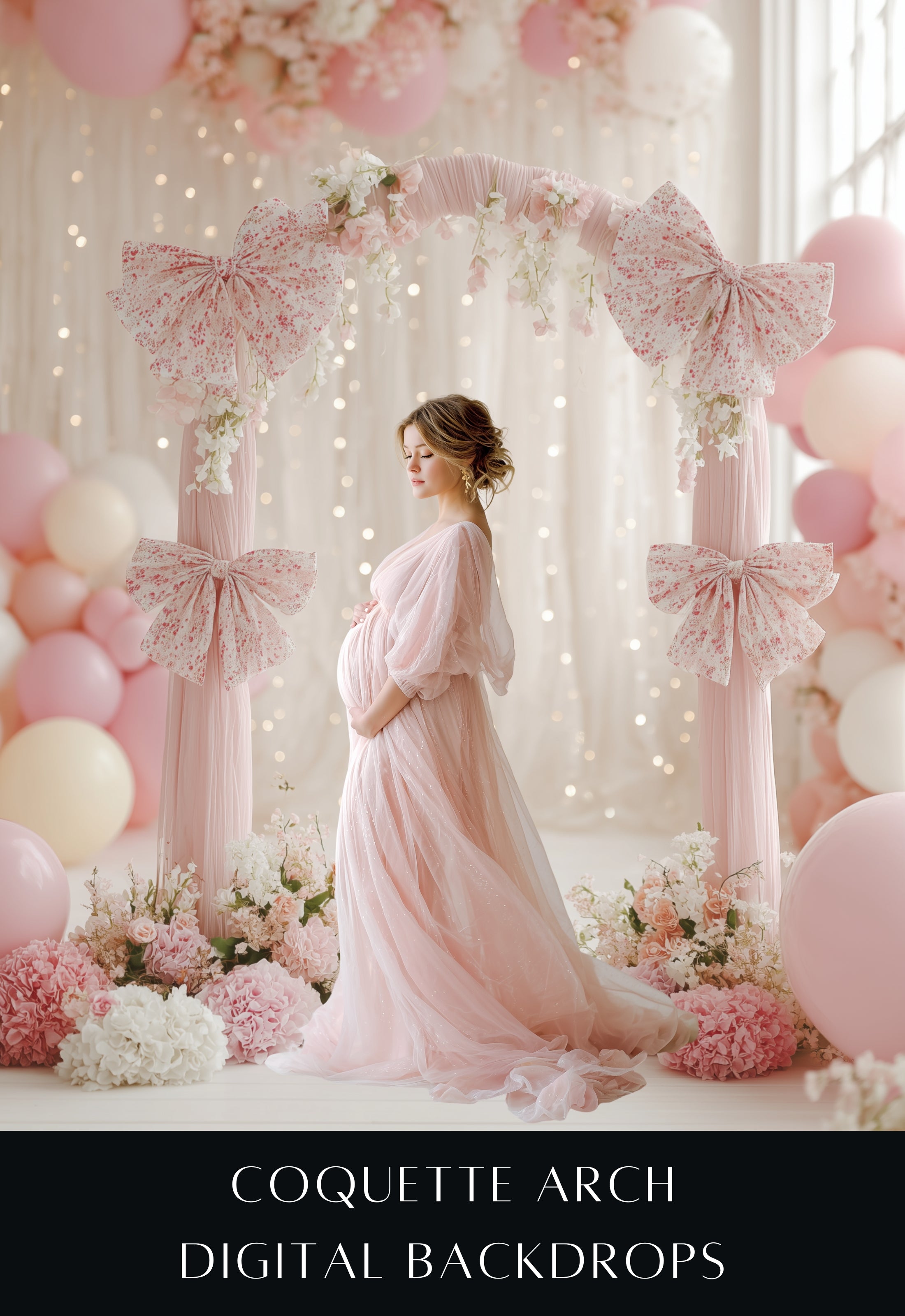 Pink Coquette Arch with Bows Maternity Backdrop Overlays