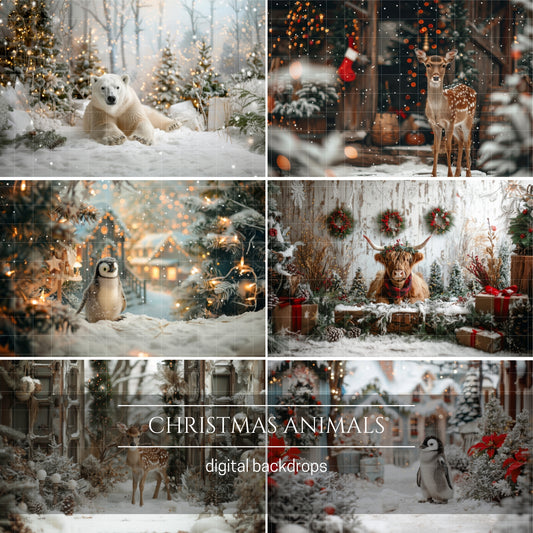 Cute Christmas Animals Digital Backdrops