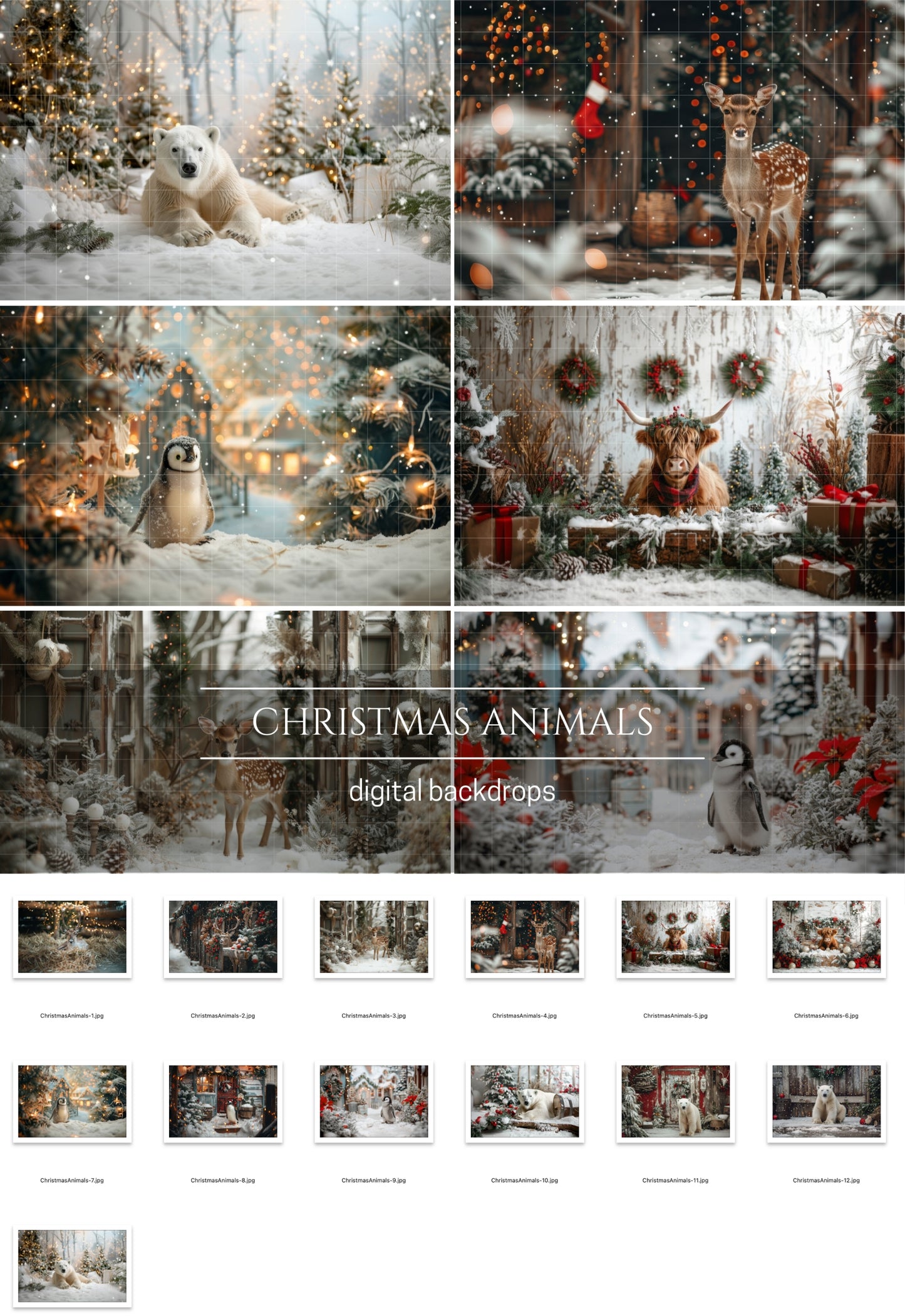 Cute Christmas Animals Digital Backdrops