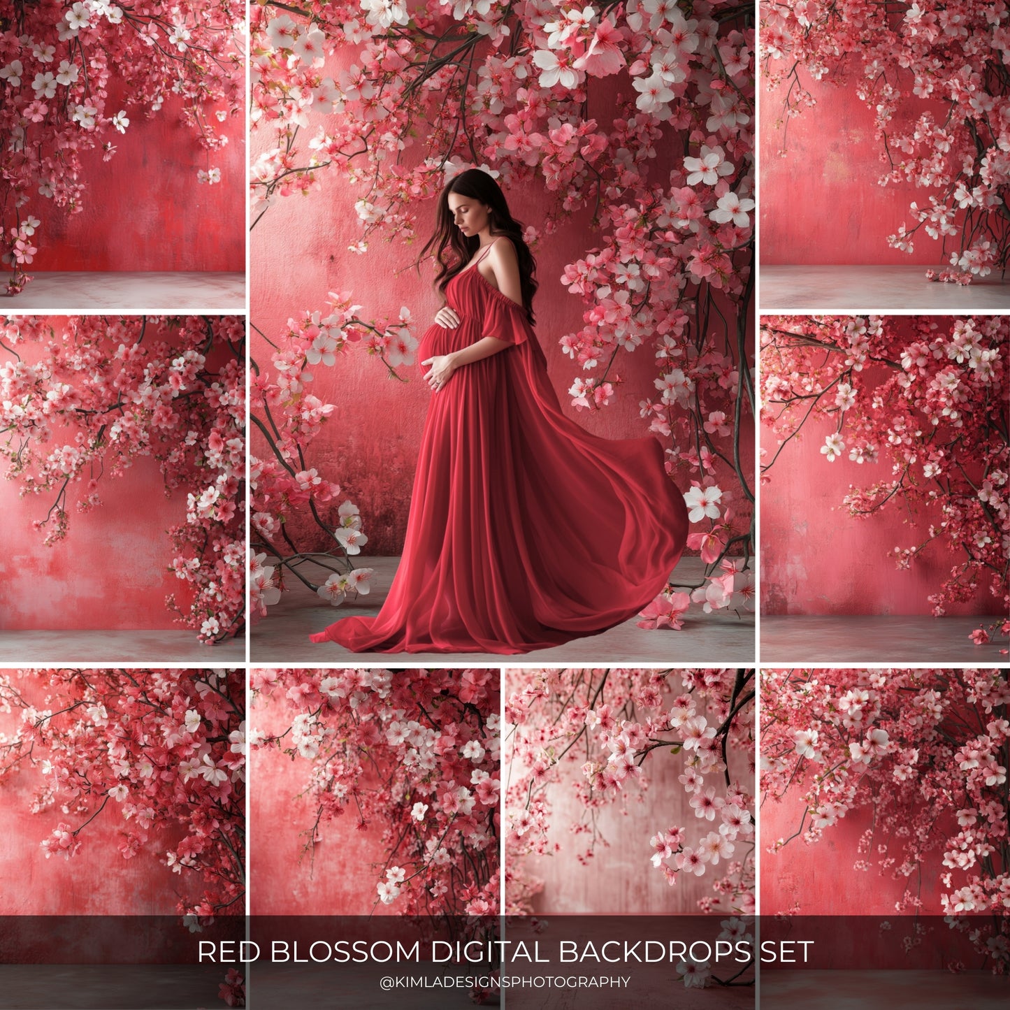 Red Blossom Maternity Digital Backdrops