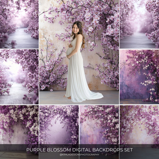 Purple Blossom Floral Digital Backdrops