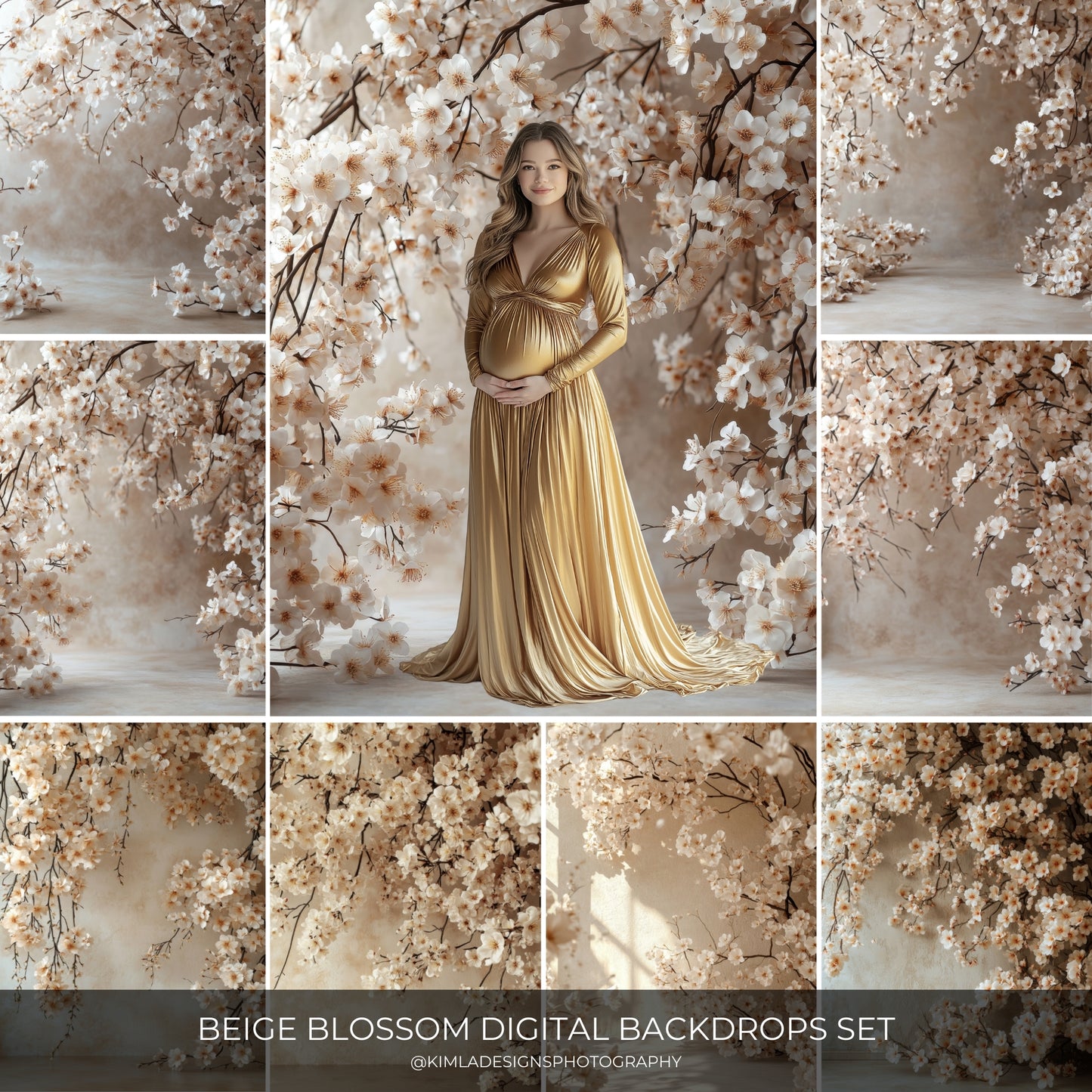 Beige Blossom Floral Digital Backdrops