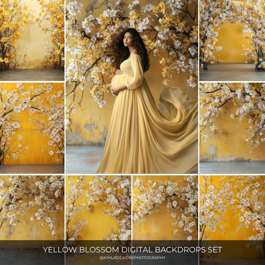 Yellow Blossom Floral Digital Backdrops