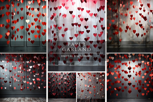 Paper Heart Garland Digital Backdrops
